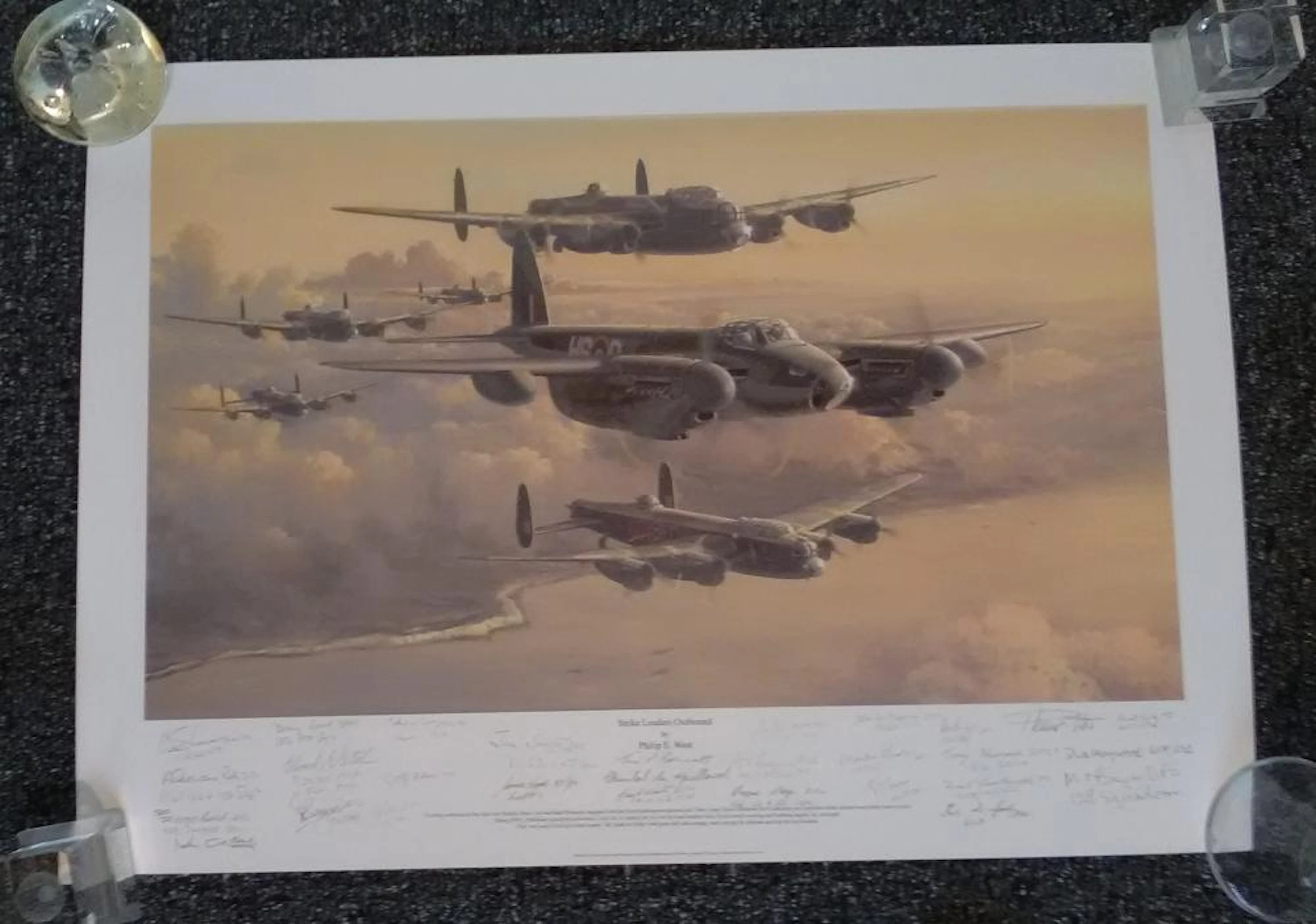 Strike Leaders Outbound WW2 print 28 x 20 by Phillip West numbered 309/1000 signed by 26 Lancaster
