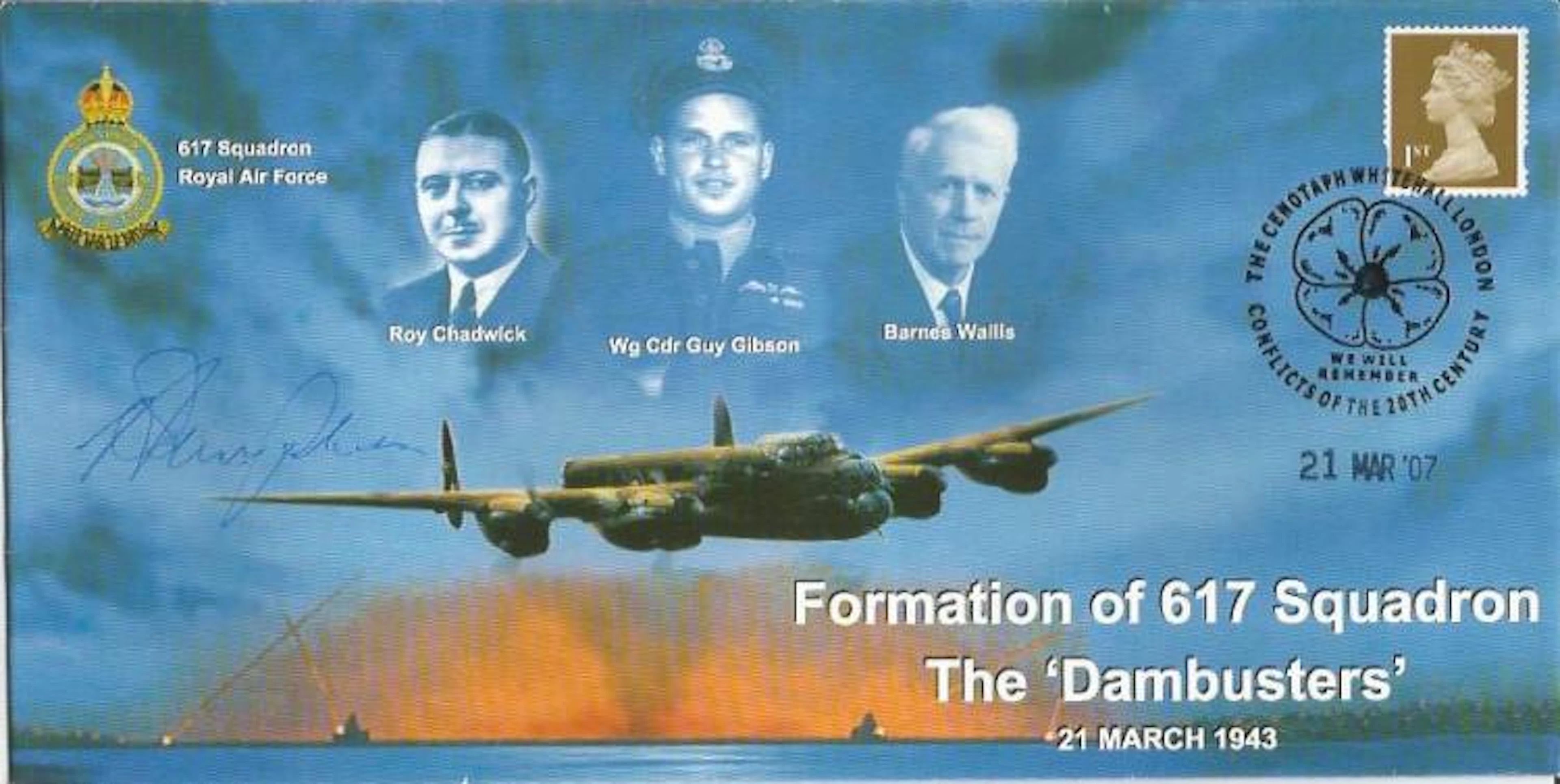 Formation of 617 Squadron signed RAF cover The Dambusters, 21 March 1943. Cover design: In dark blue