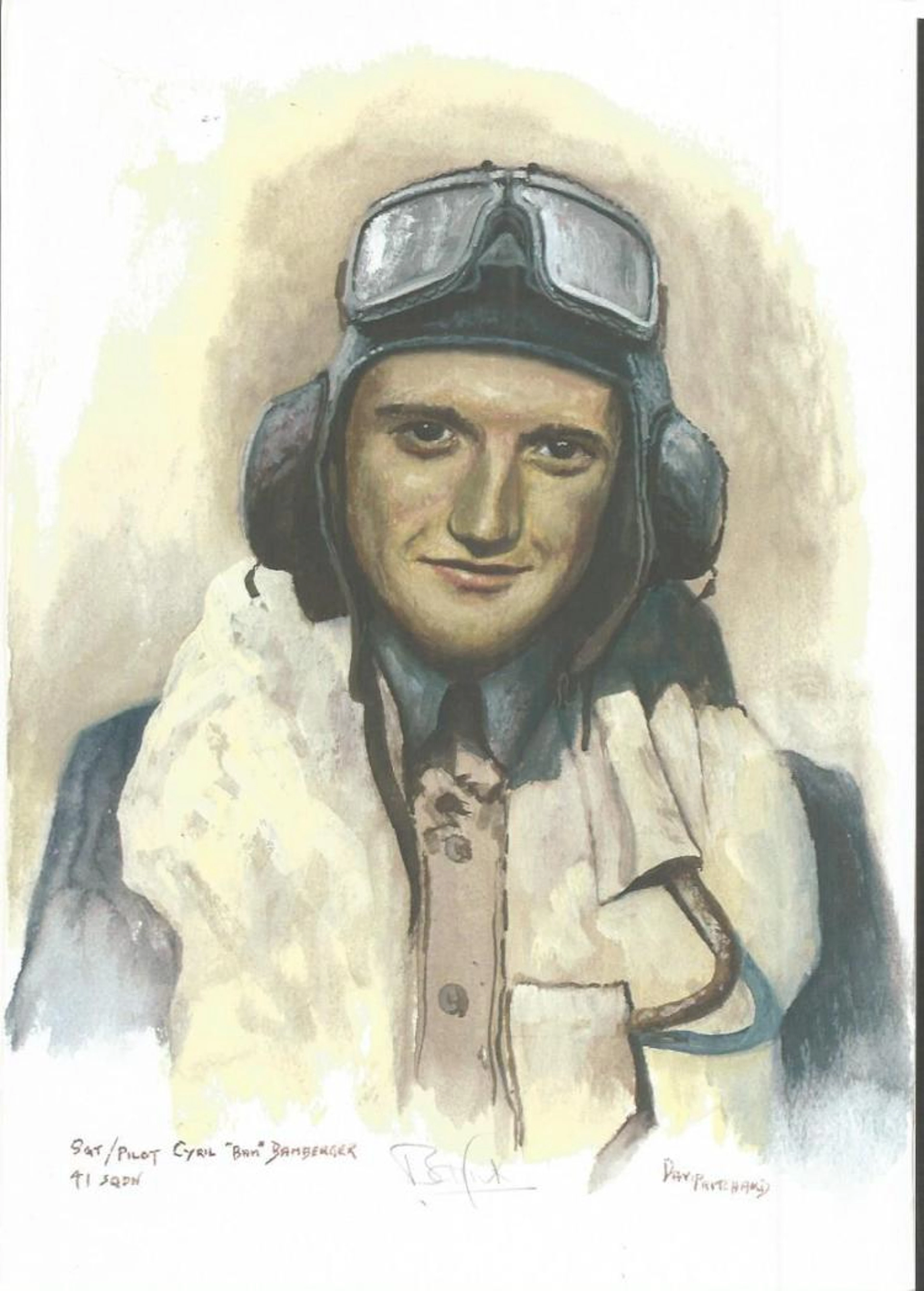 Plt Off Cyril Bamberger WW2 RAF Battle of Britain Pilot signed colour print 12 x 8 inch signed in