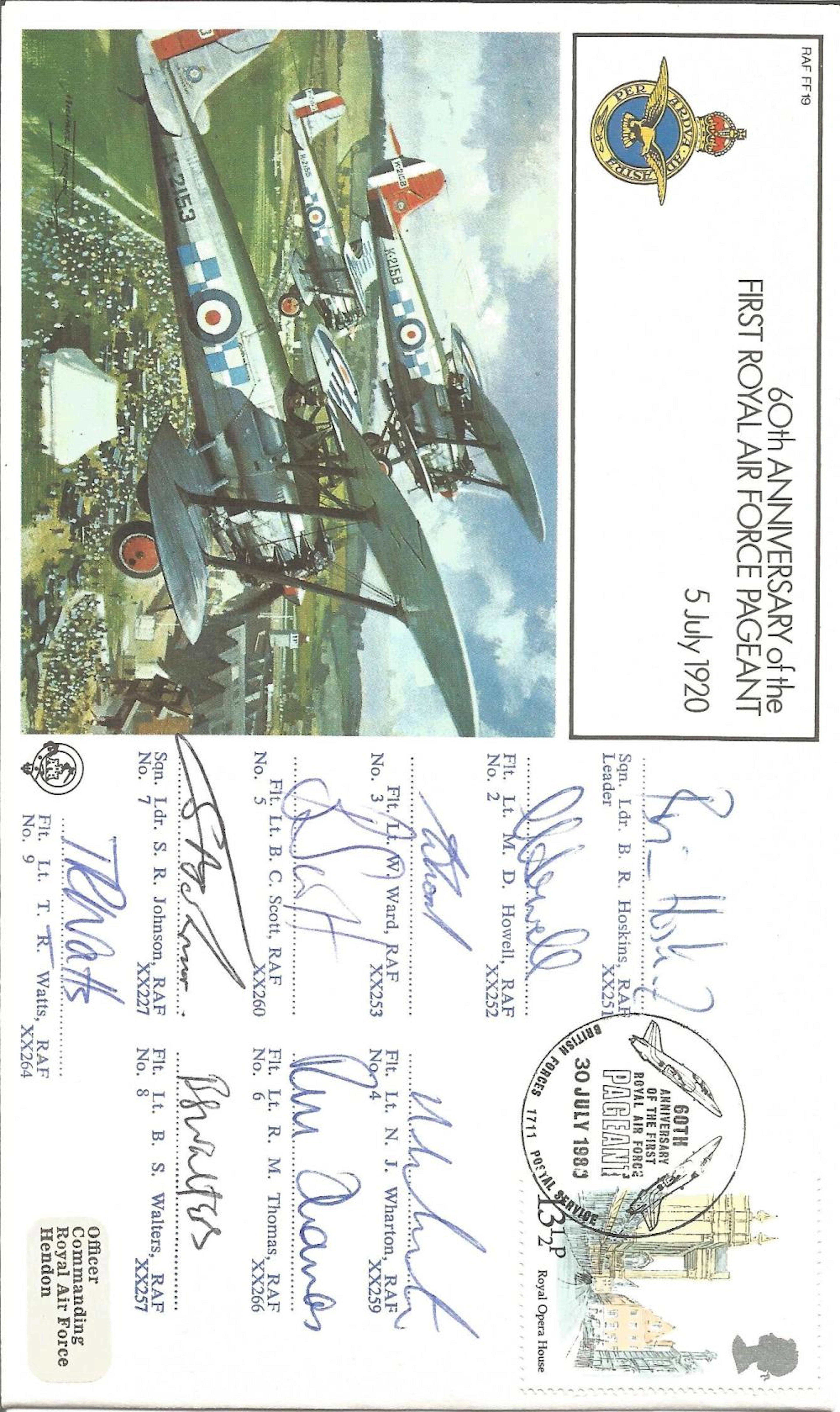 1980 Red Arrows Full Team signed RAF cover. Hoskins, Howell, Ward, Scott, Johnson, Watts, Wharton,