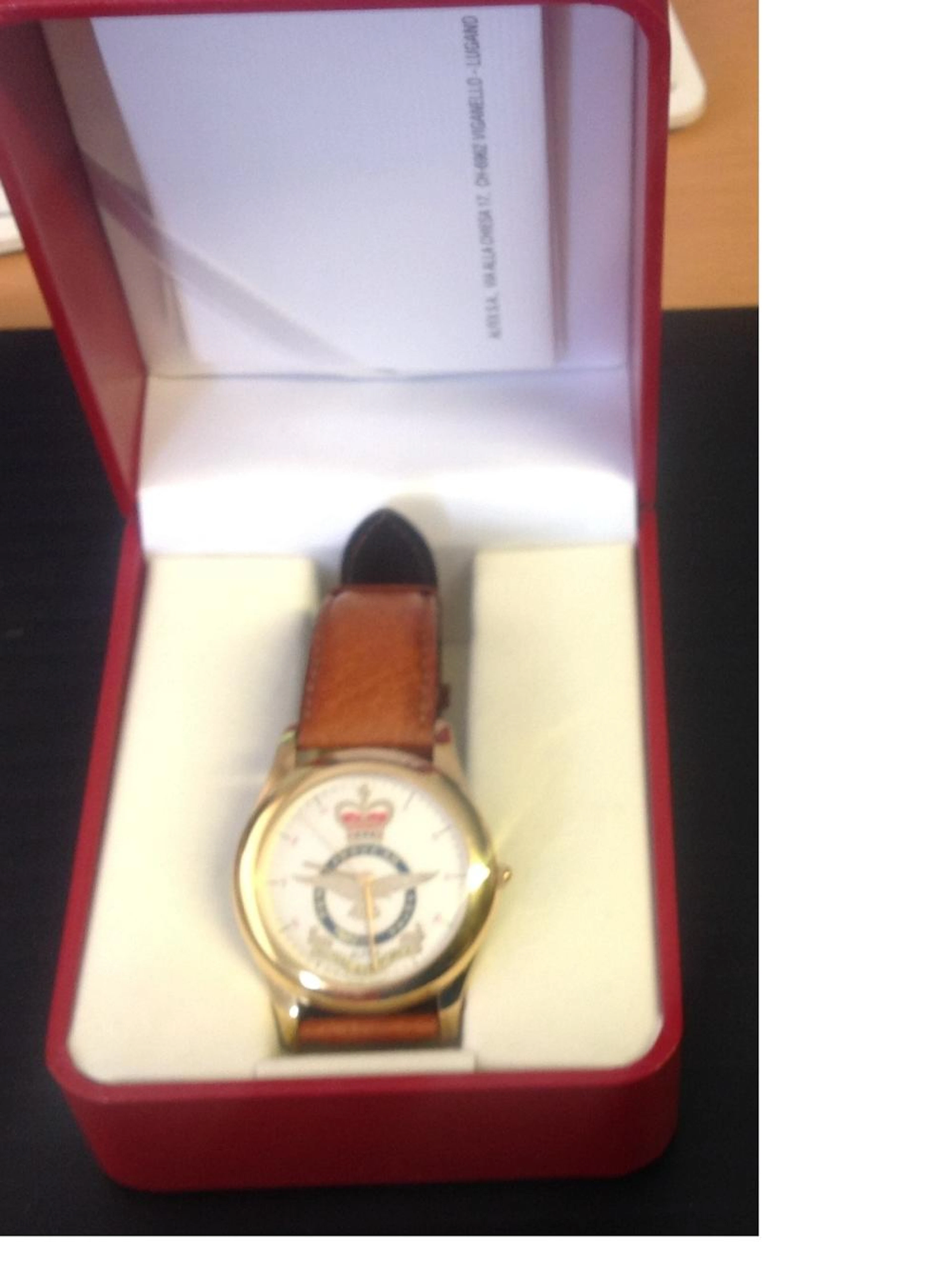 RAF Alfex of Switzerland gold plated watch superb Raf watch complete with crest , insignia leather