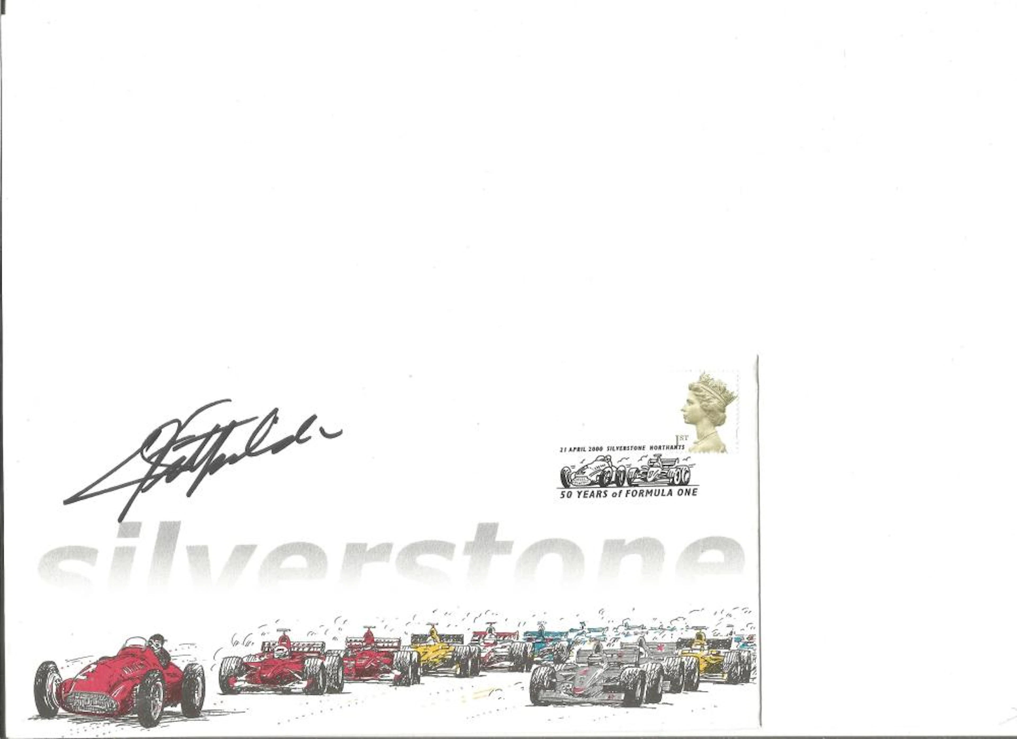 Formula 1 driver Emerson Fittipaldi signed 2000 Silverstone cover. Good Condition. All autographs