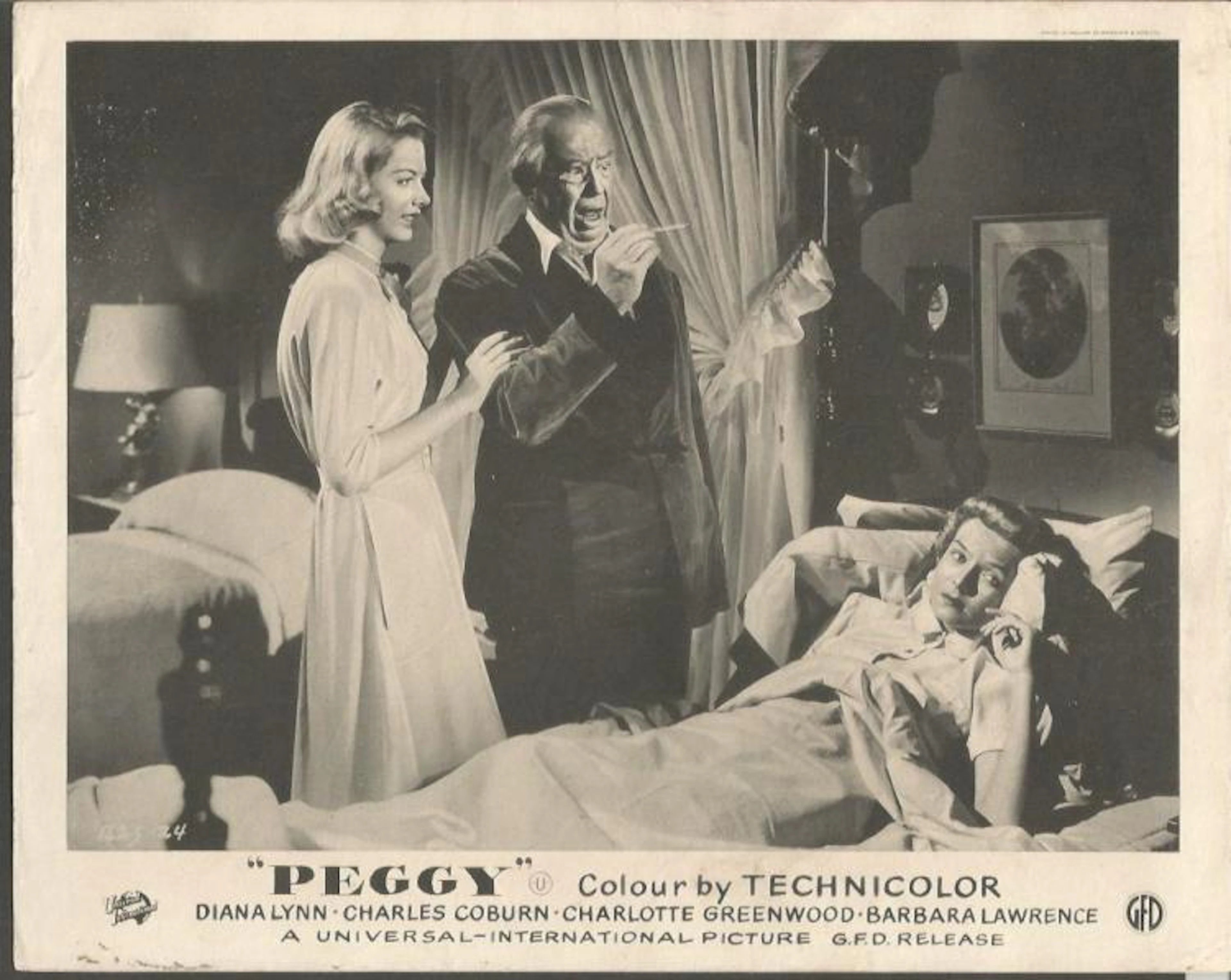 Lobby cards Peggy. Set of 8, 10x8 B/W lobby cards from the 1950 Peggy starring Diana Lynn, Charles