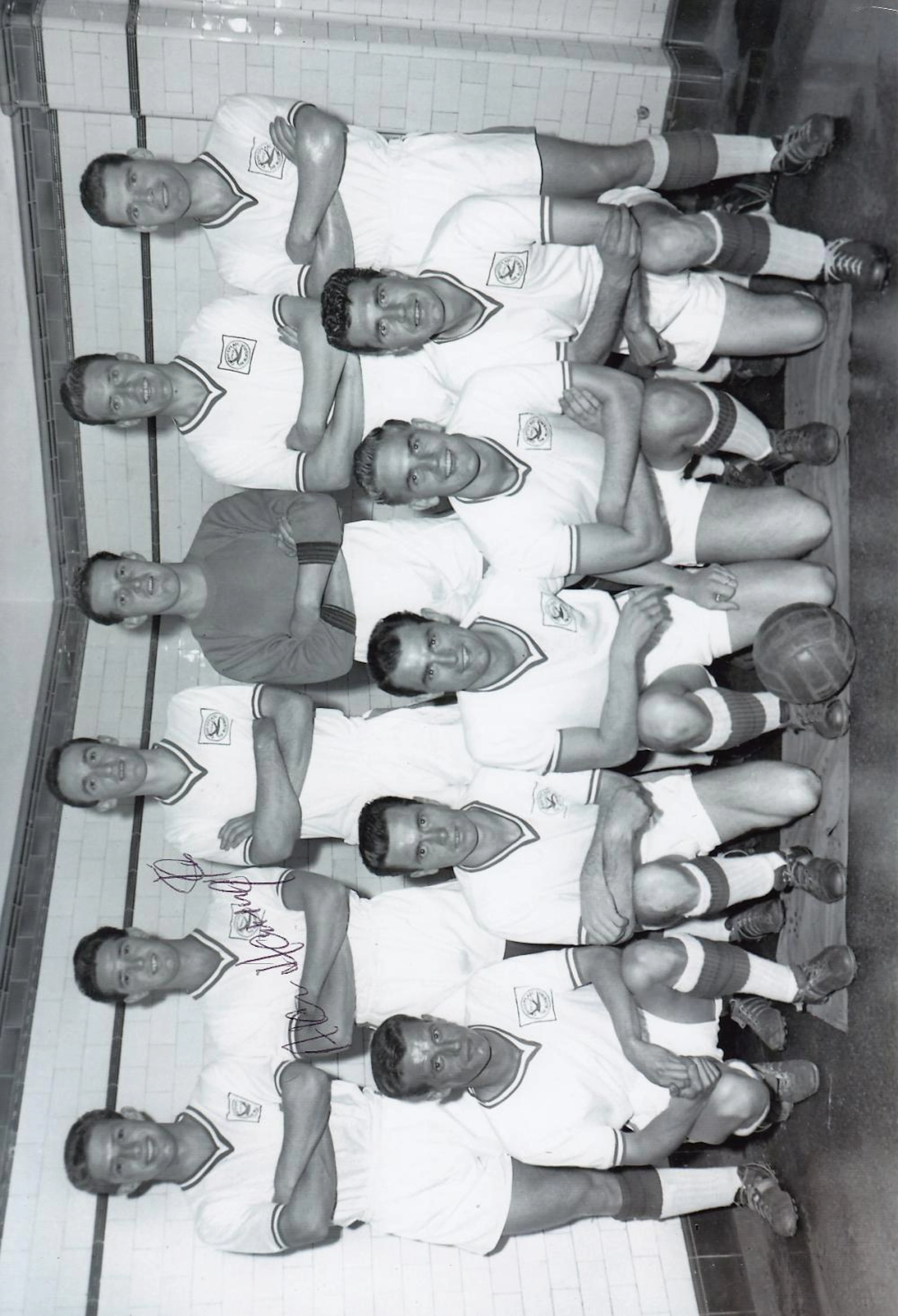 Autographed ALAN HARRINGTON 12 x 8 photo - B/W, depicting Cardiff City's team posing for