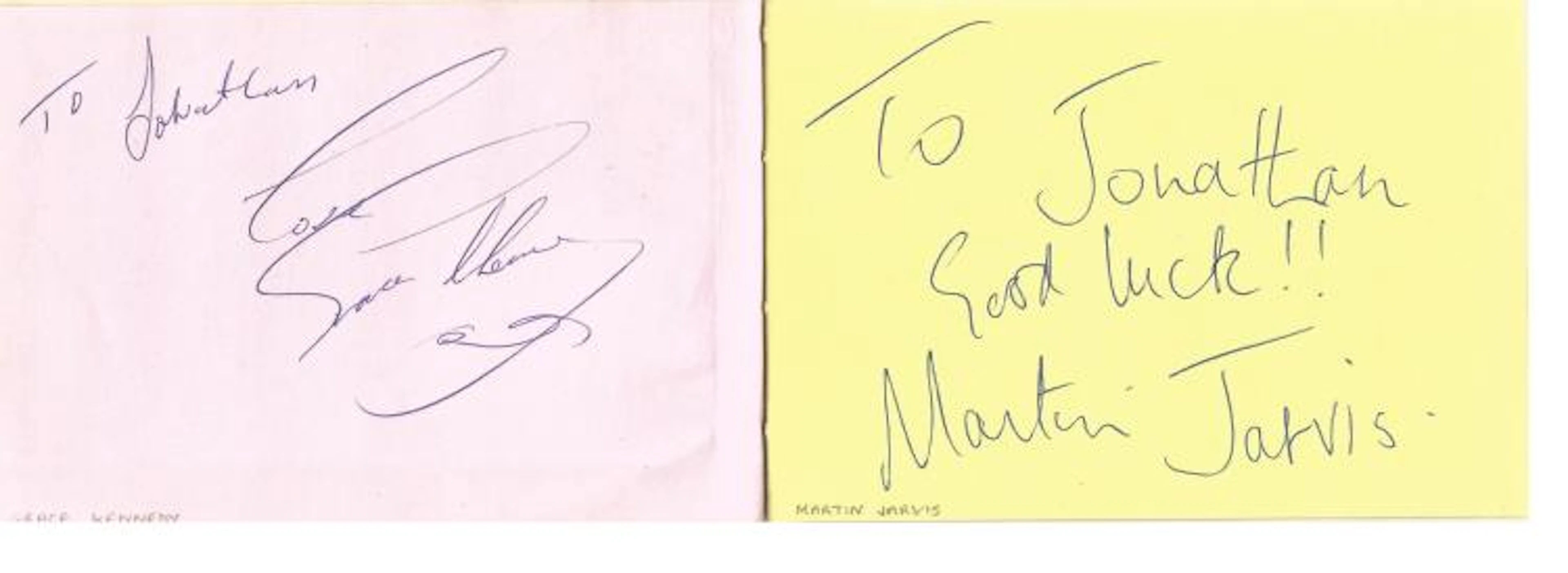Autograph book with 35 signatures on back to back pages. Some dedicated. Includes Grace Kennedy,