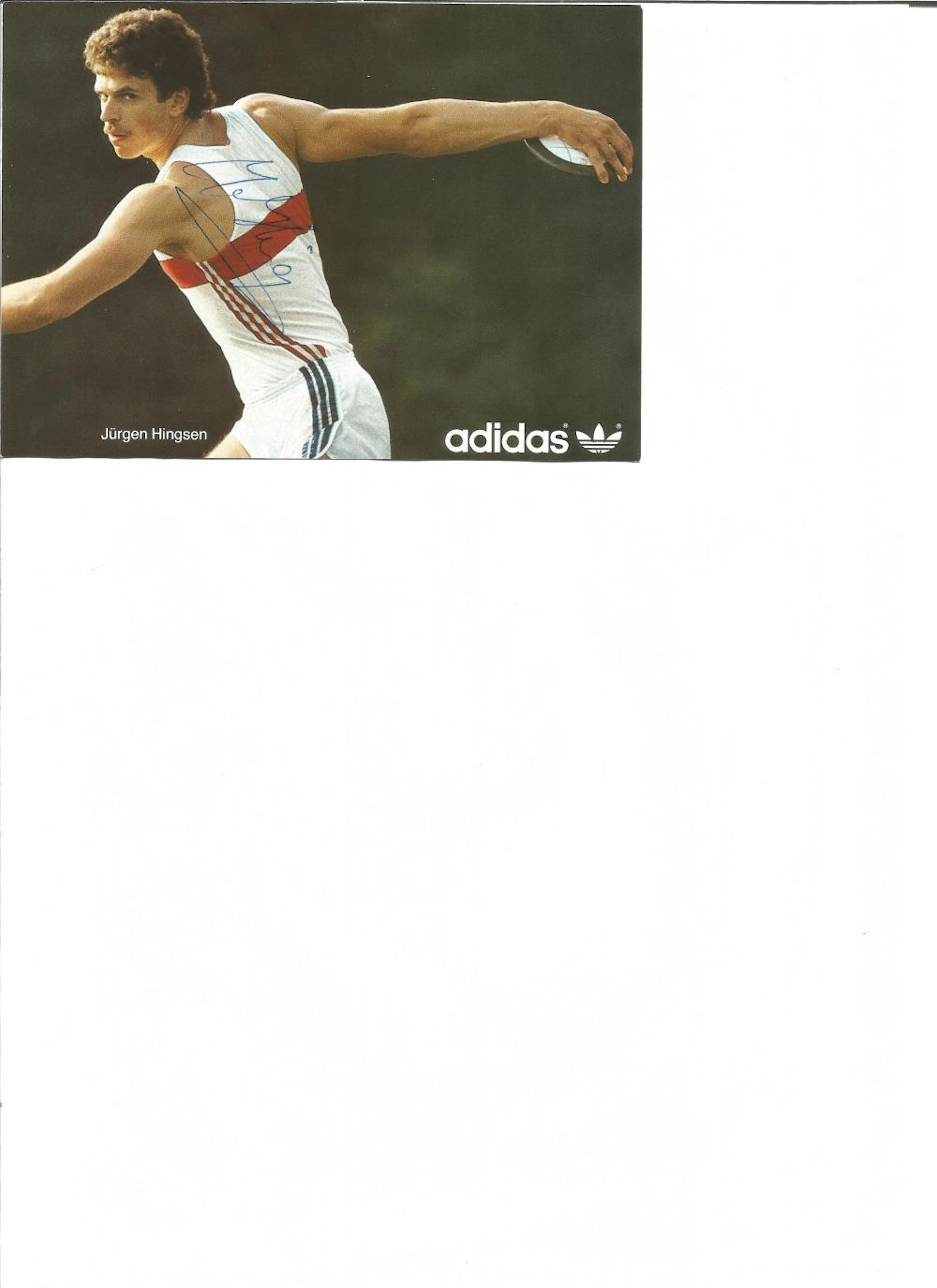 Athletics Jurgen Hingsen signed 4x6 adidas promo card. Jurgen Hingsen born 25 January 1958 is a