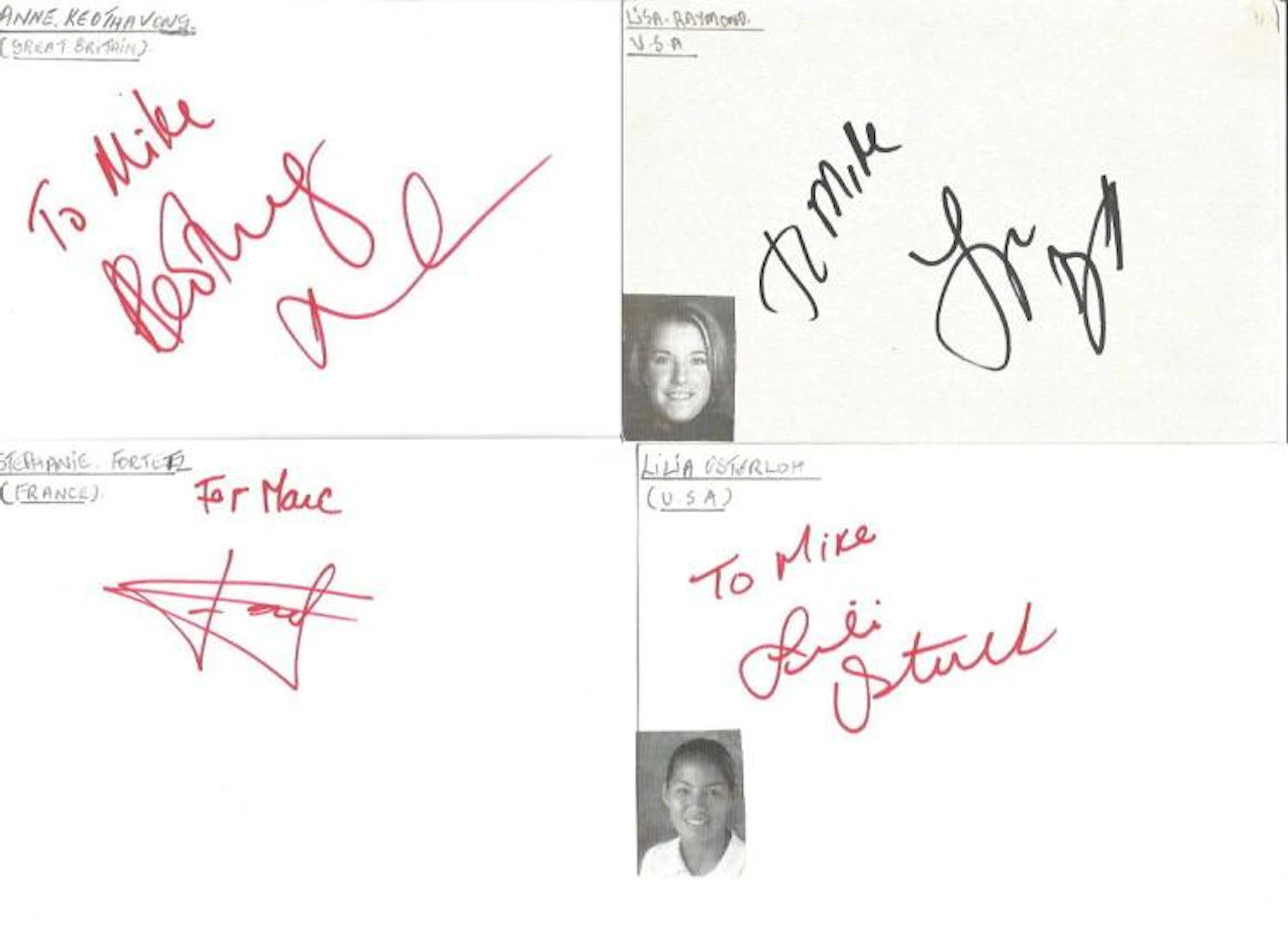 Tennis signed index card collection. 40+ cards. Some of names included are Nicole Pratt, David Lloyd, Bruce Manson, Stephen Noteboom