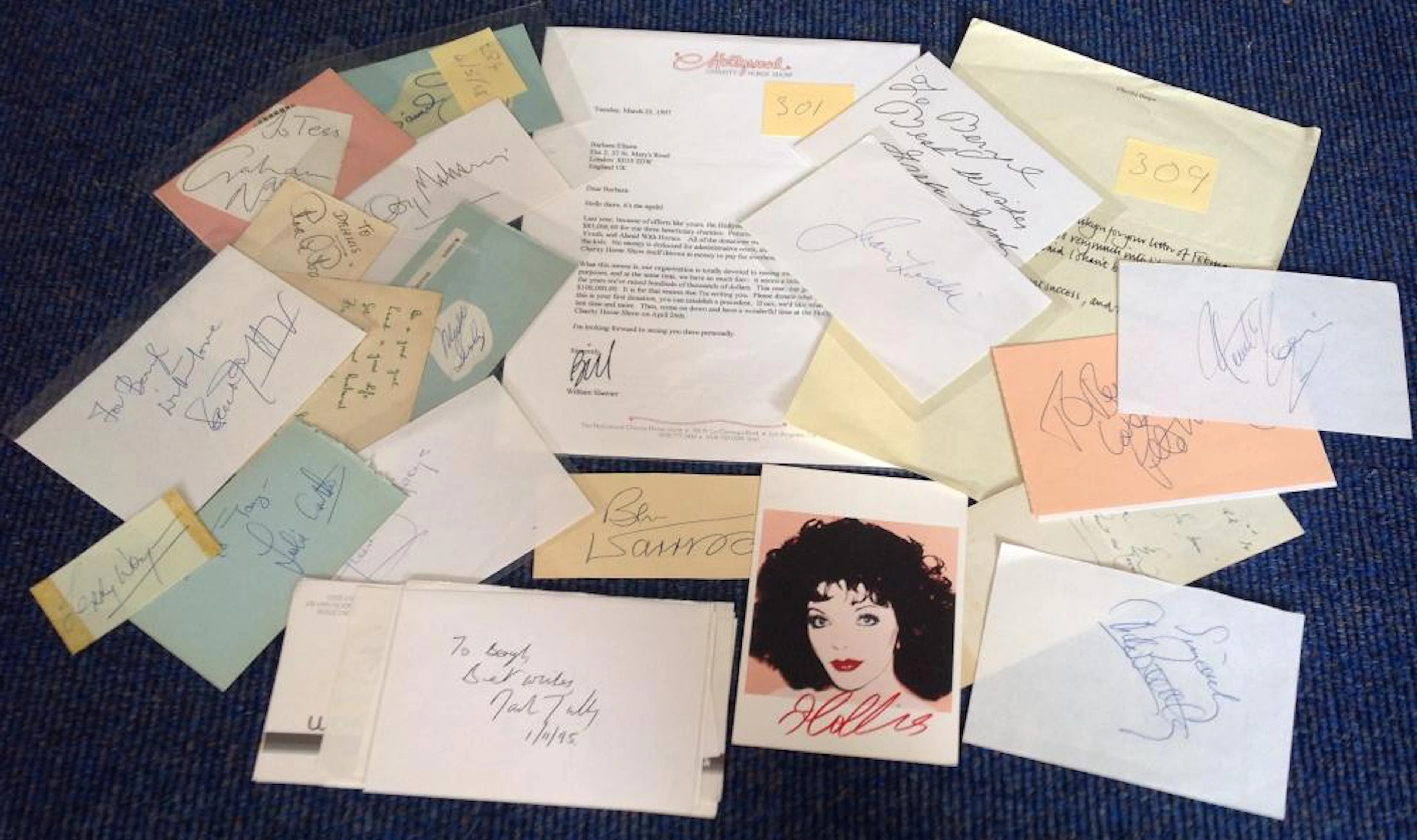 TV/film signed collection. 30+ items. Assorted letters, signature pieces and album pages. Among