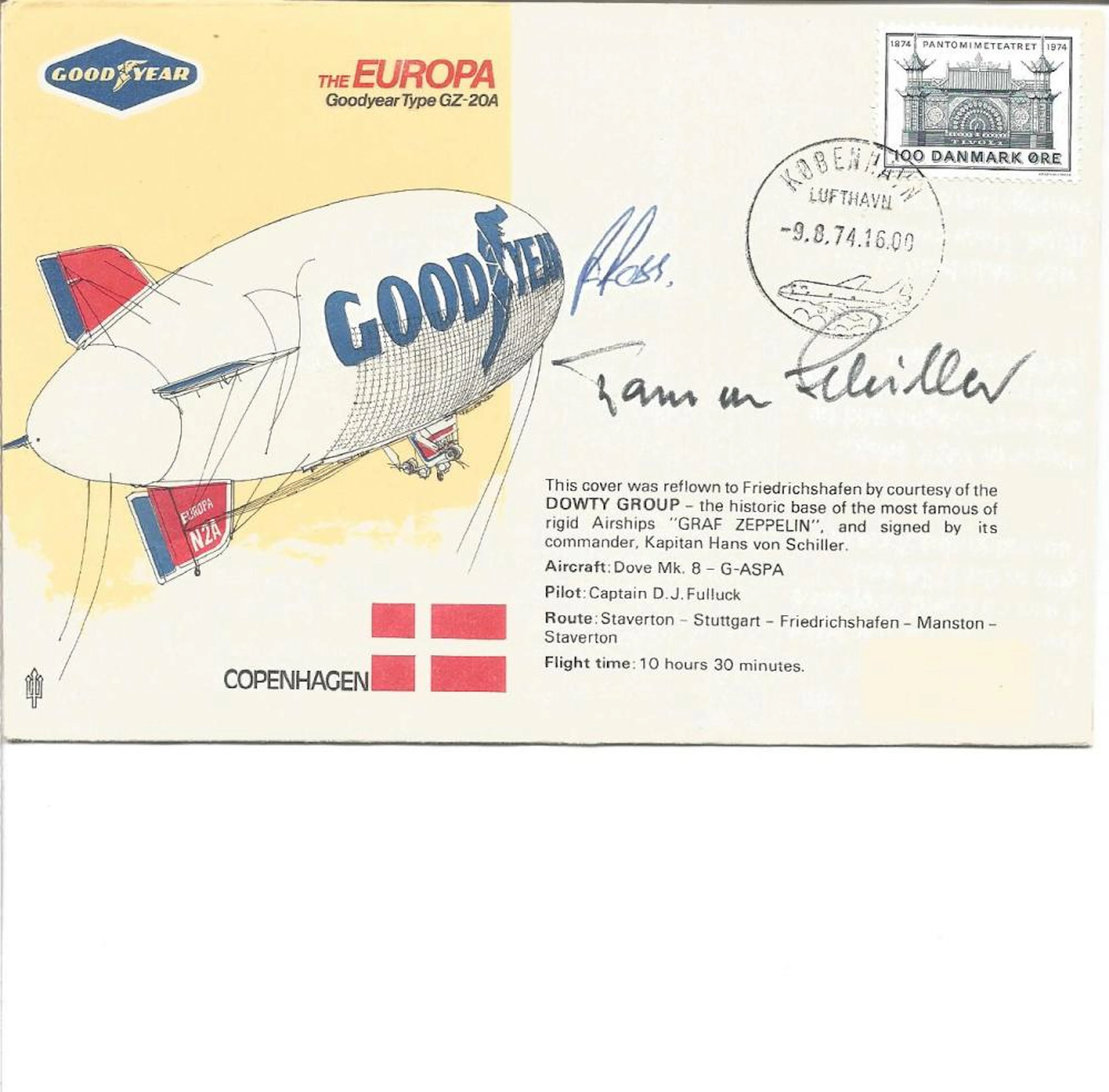 Historical Aviation Flown cover 'The Europa' Goodyear Type GZ-20A (Blimp non-rigid Airship),
