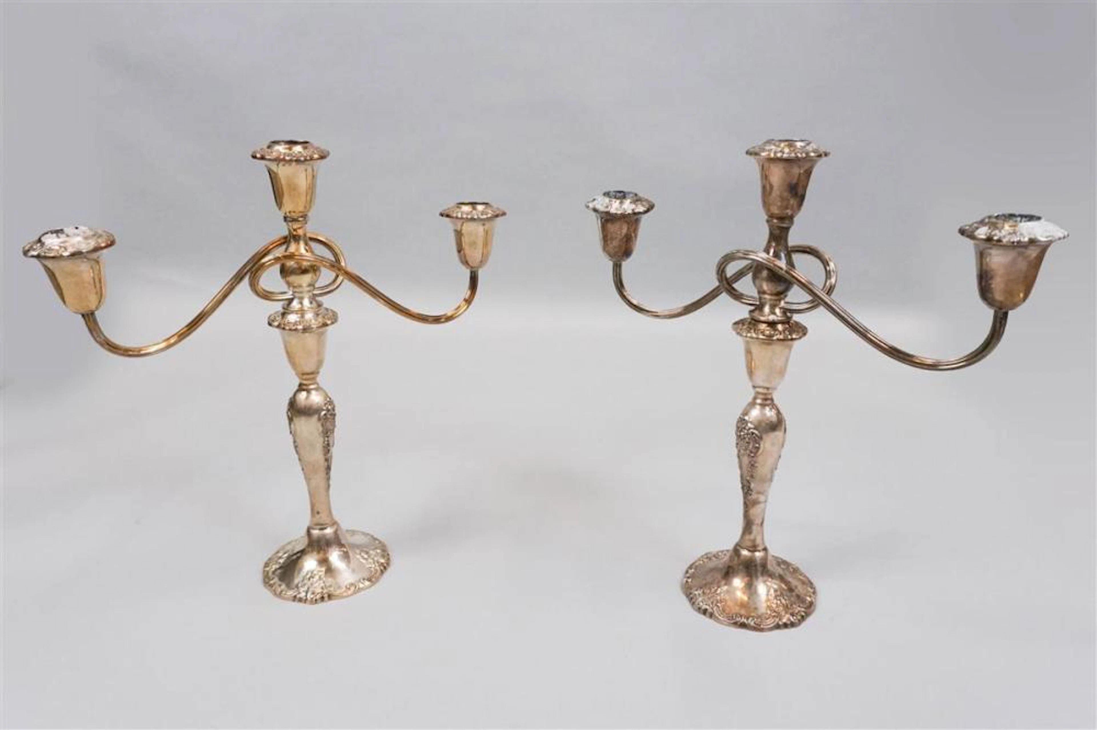 PAIR OF GEORGIAN STYLE SILVERPLATED CANDELABRA