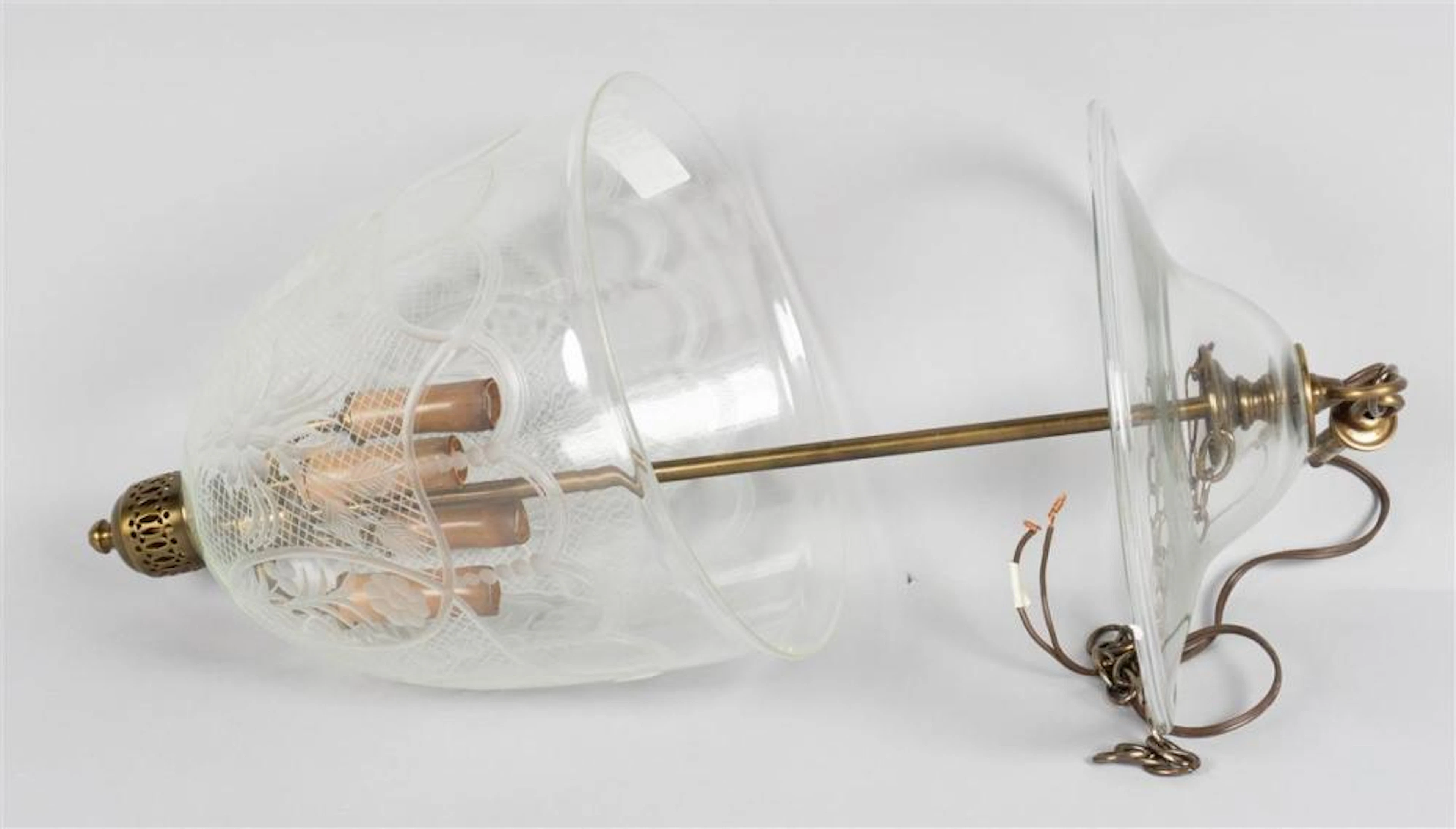 ANGLO-INDIAN ETCHED GLASS BELL JAR LANTERN, POSSIBLY LATE 19TH/EARLY 20TH CENTURY
