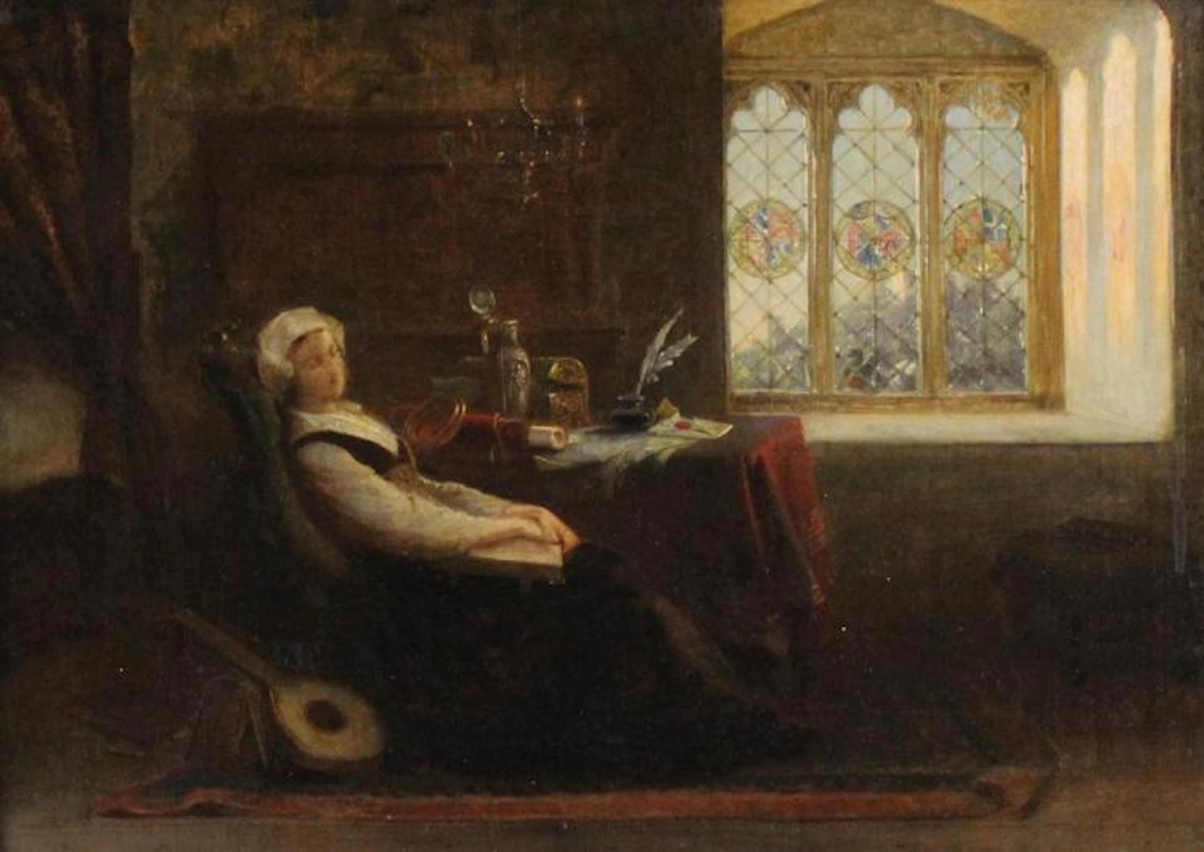 EMANUEL GOTTLIEB LEUTZE (AMERICAN, 1816-1869) THE LETTER Oil on canvas: 14 x 20 in.