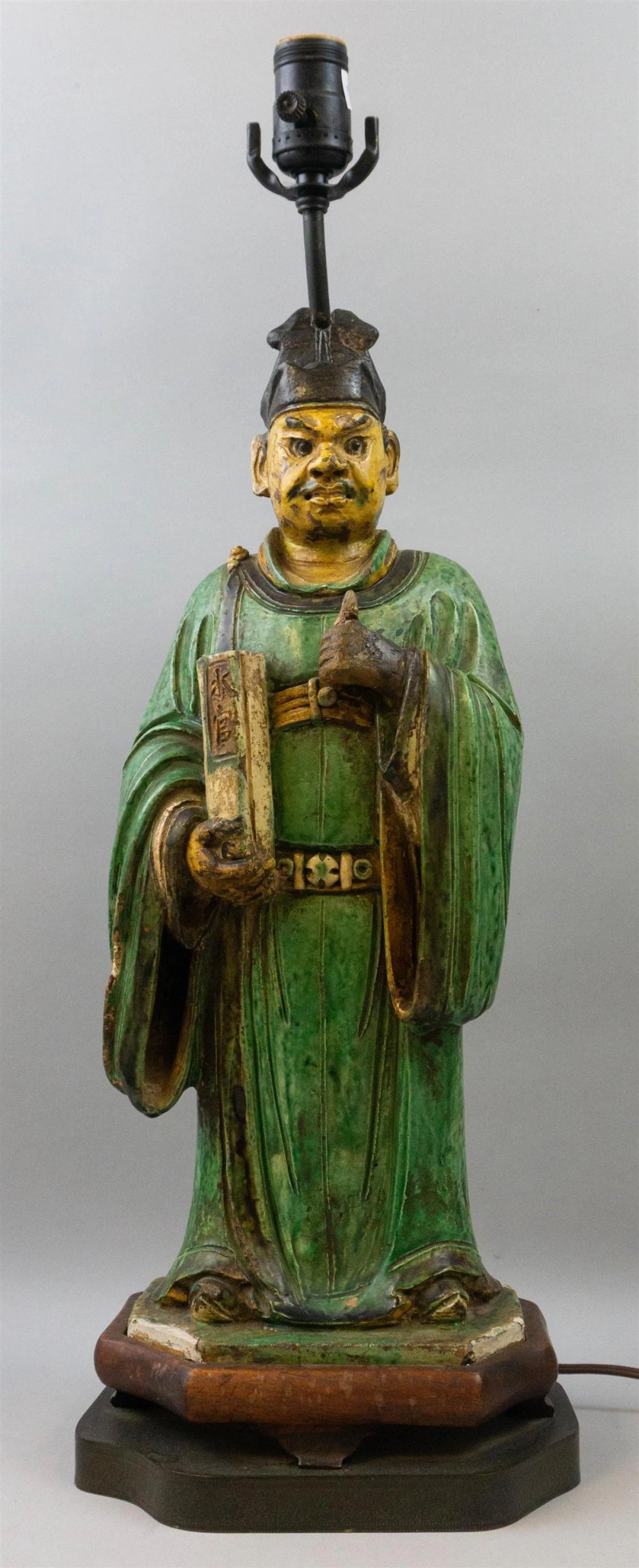 CHINESE GLAZED POTTERY MING STYLE FIGURE OF A DIGNITARY