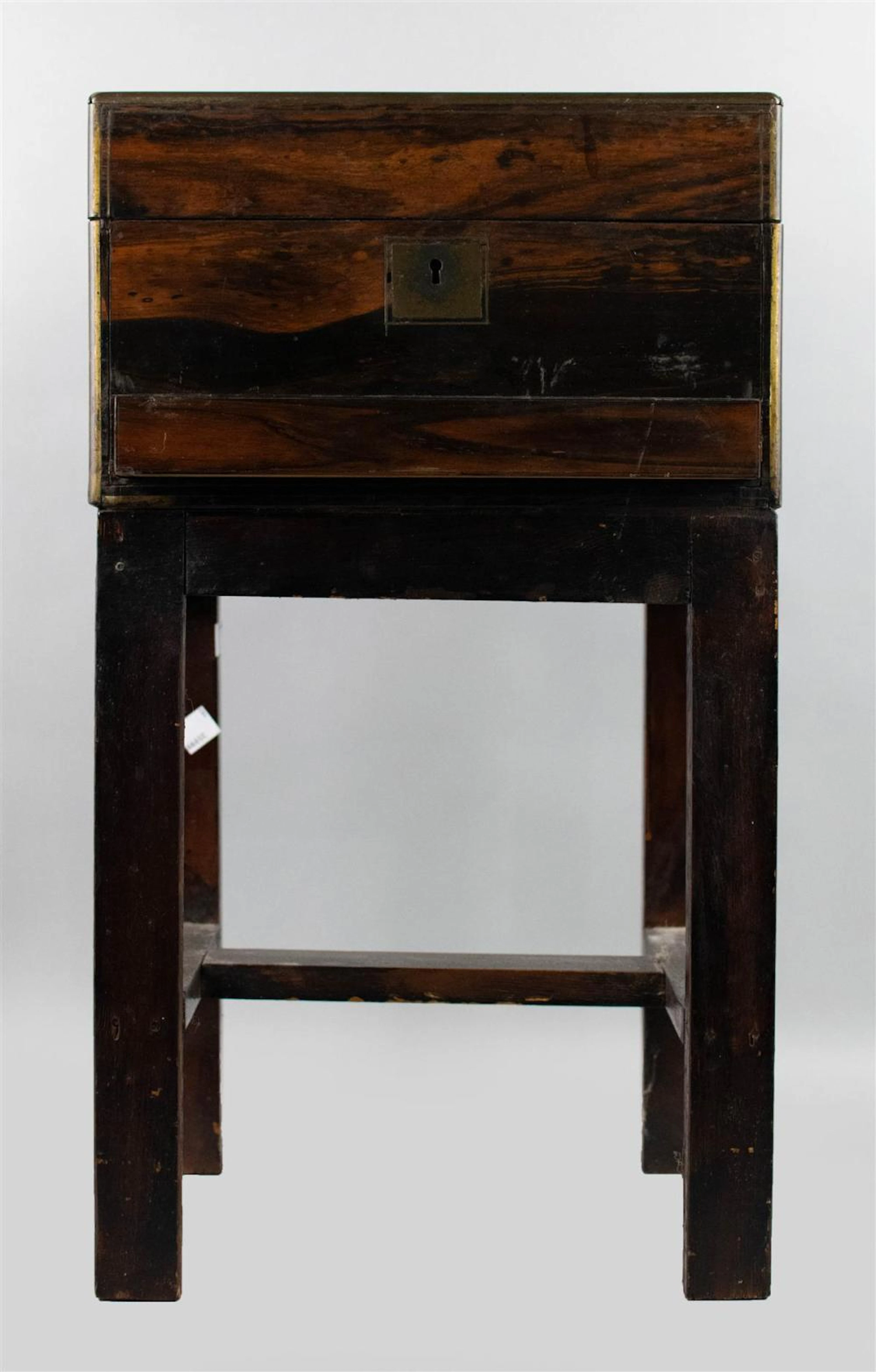 VICTORIAN CALAMANDER DRESSING BOX ON STAND WITH FULLY FITTED INTERIOR, MID-19TH CENTURY