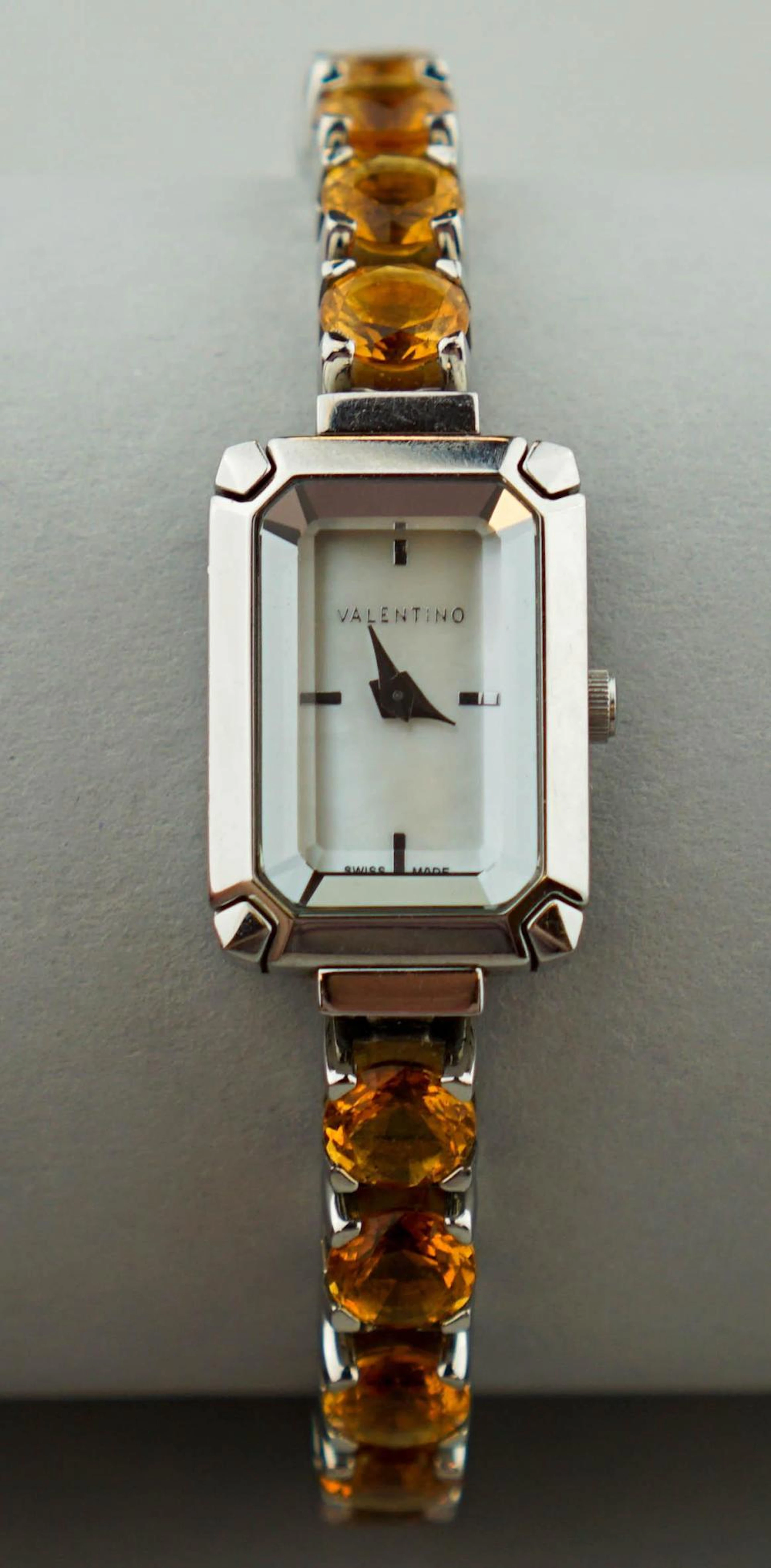 VALENTINO STAINLESS STEEL AND CITRINE WATCH