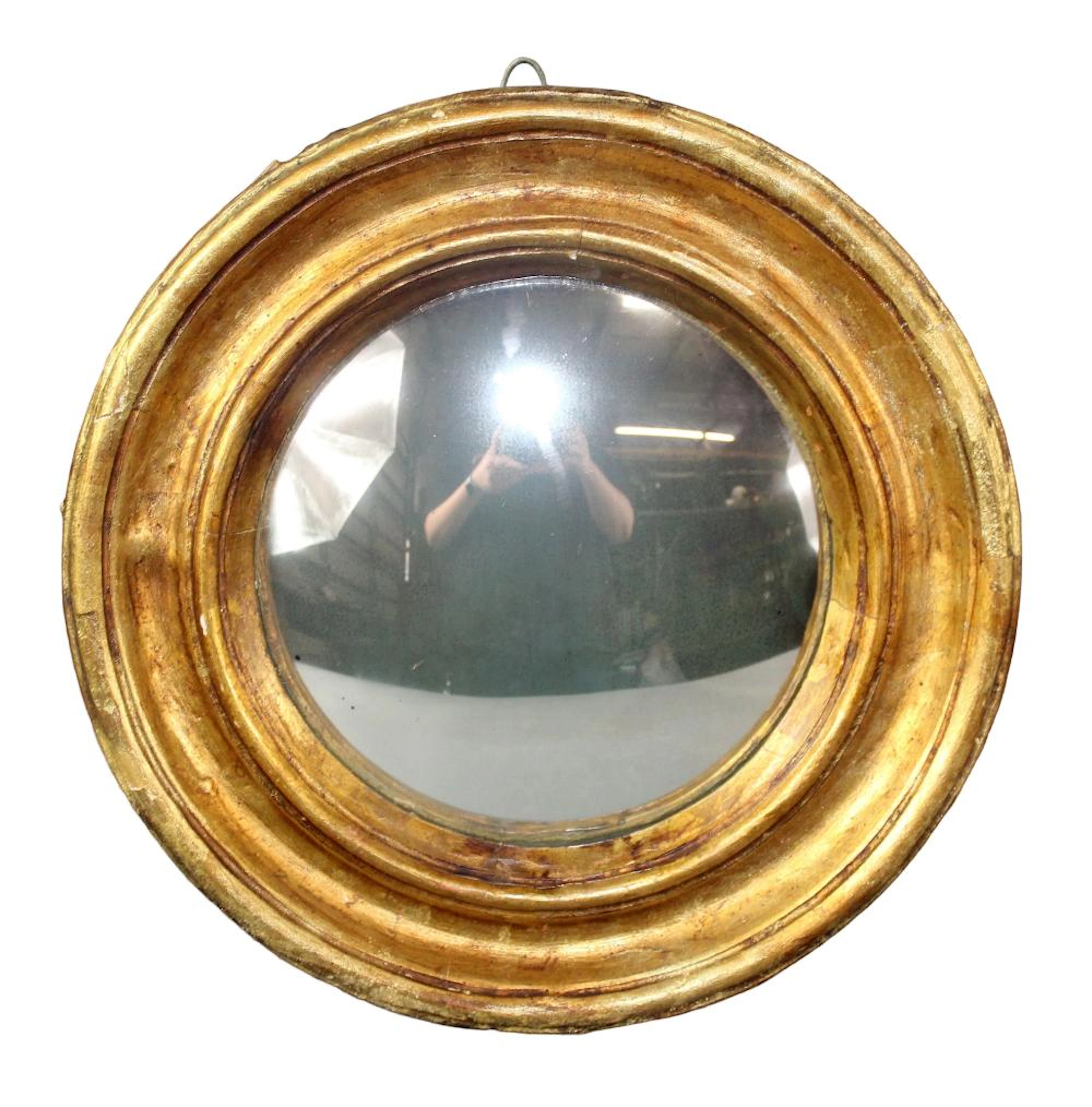 Spanish petite round gilt mirror with convex glass