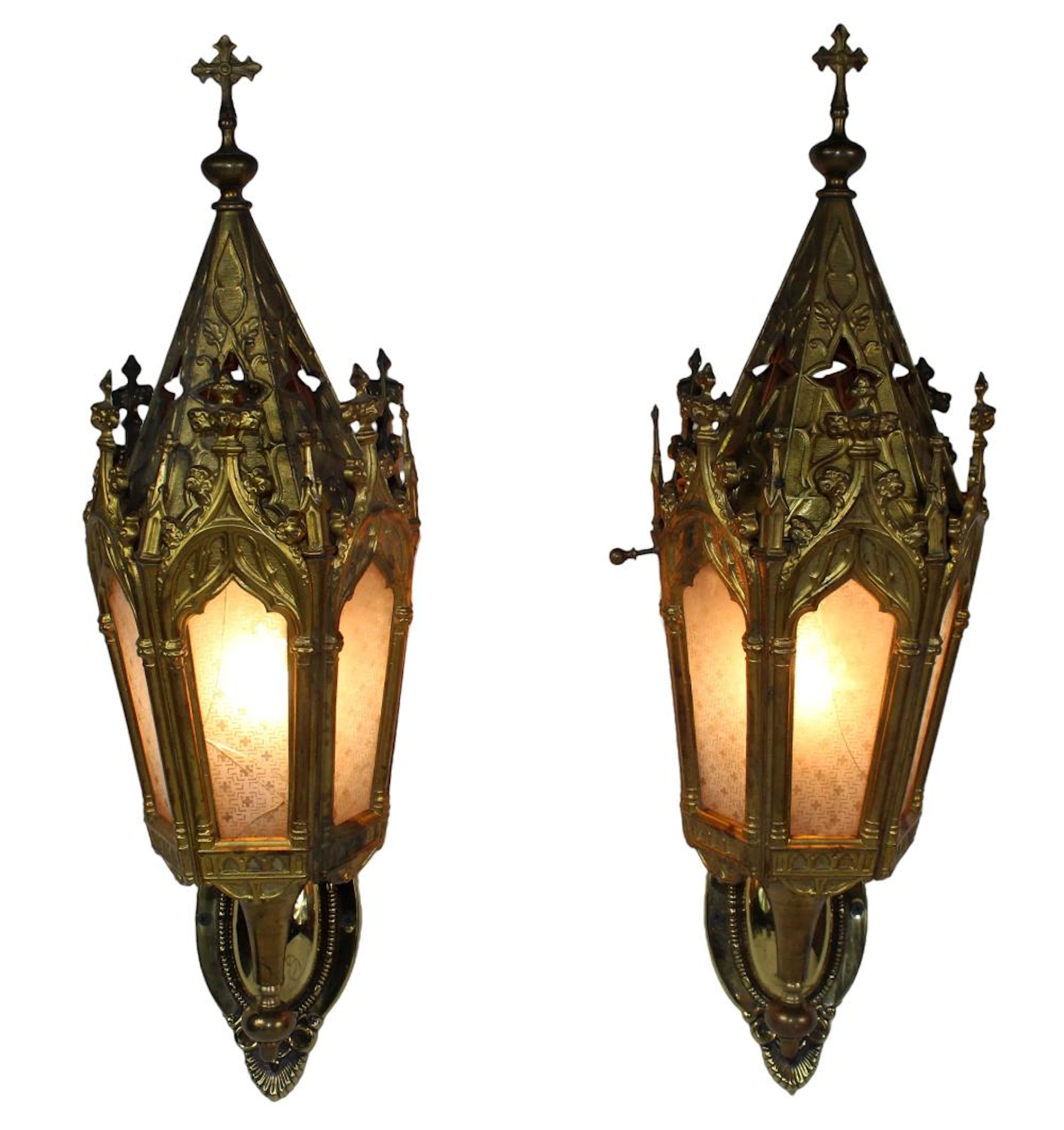 Pair of Gothic Revival lantern sconces