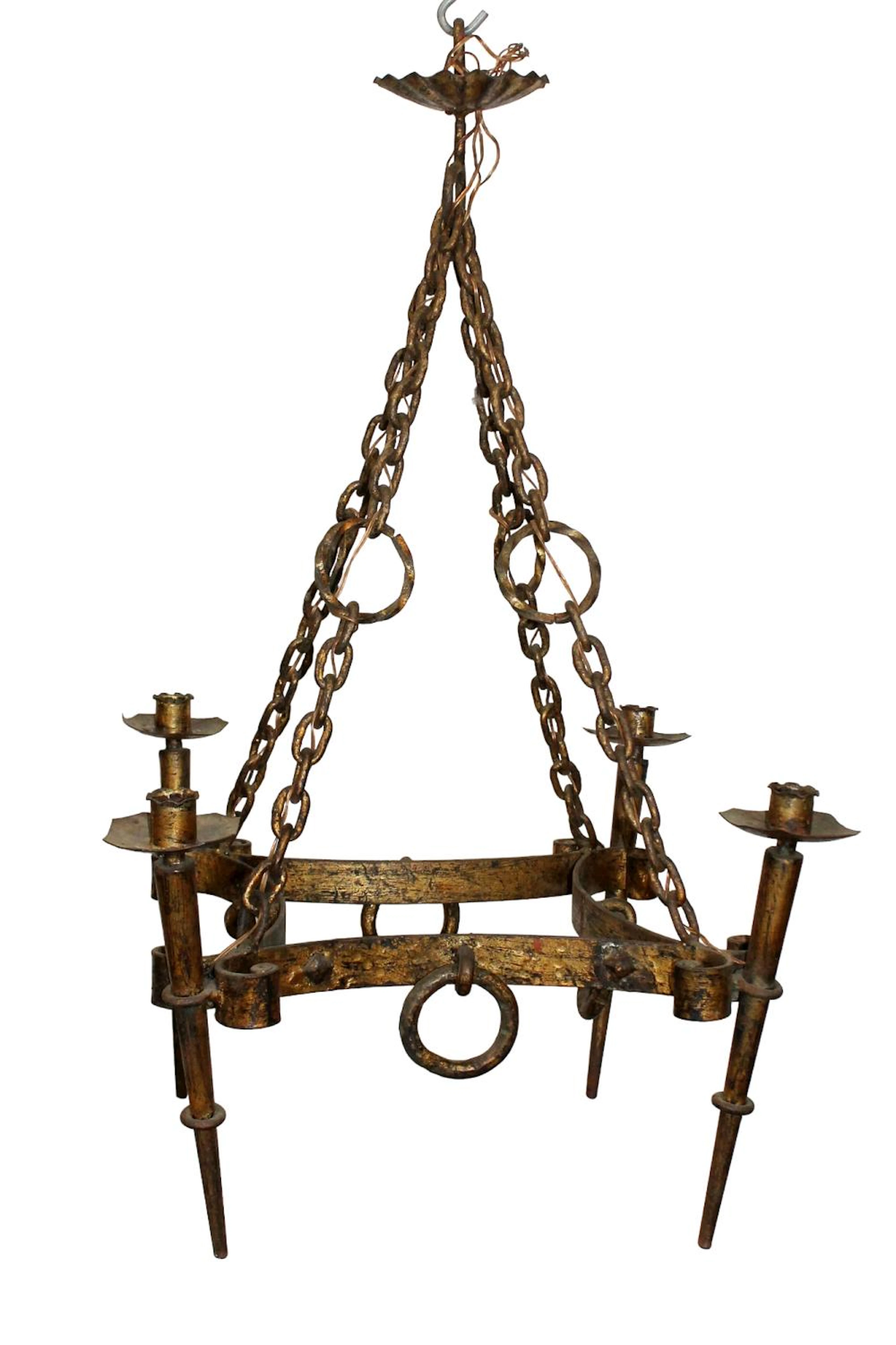French Gothic Revival iron 4 light chandelier