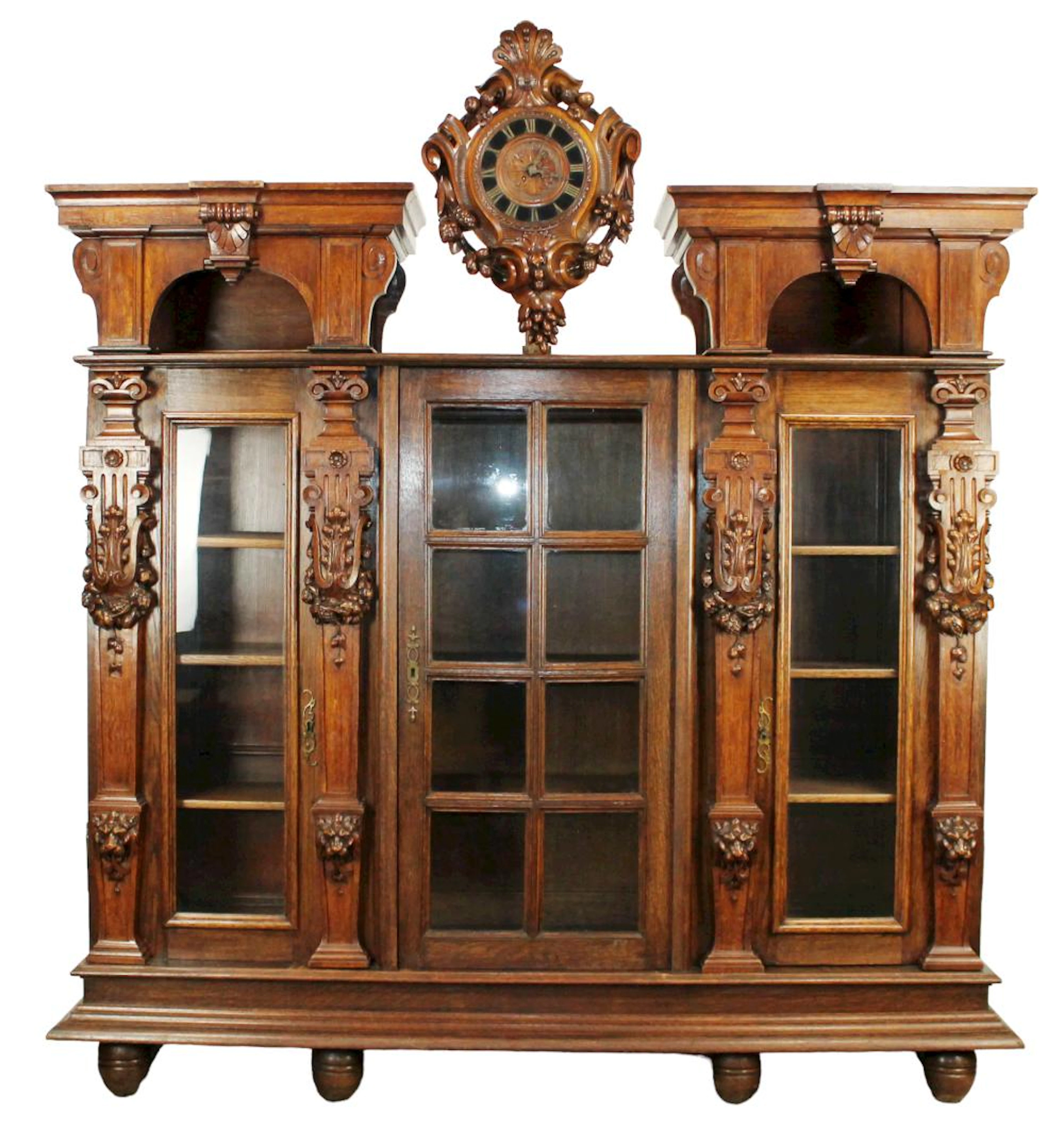 French Renaissance bookcase with clock
