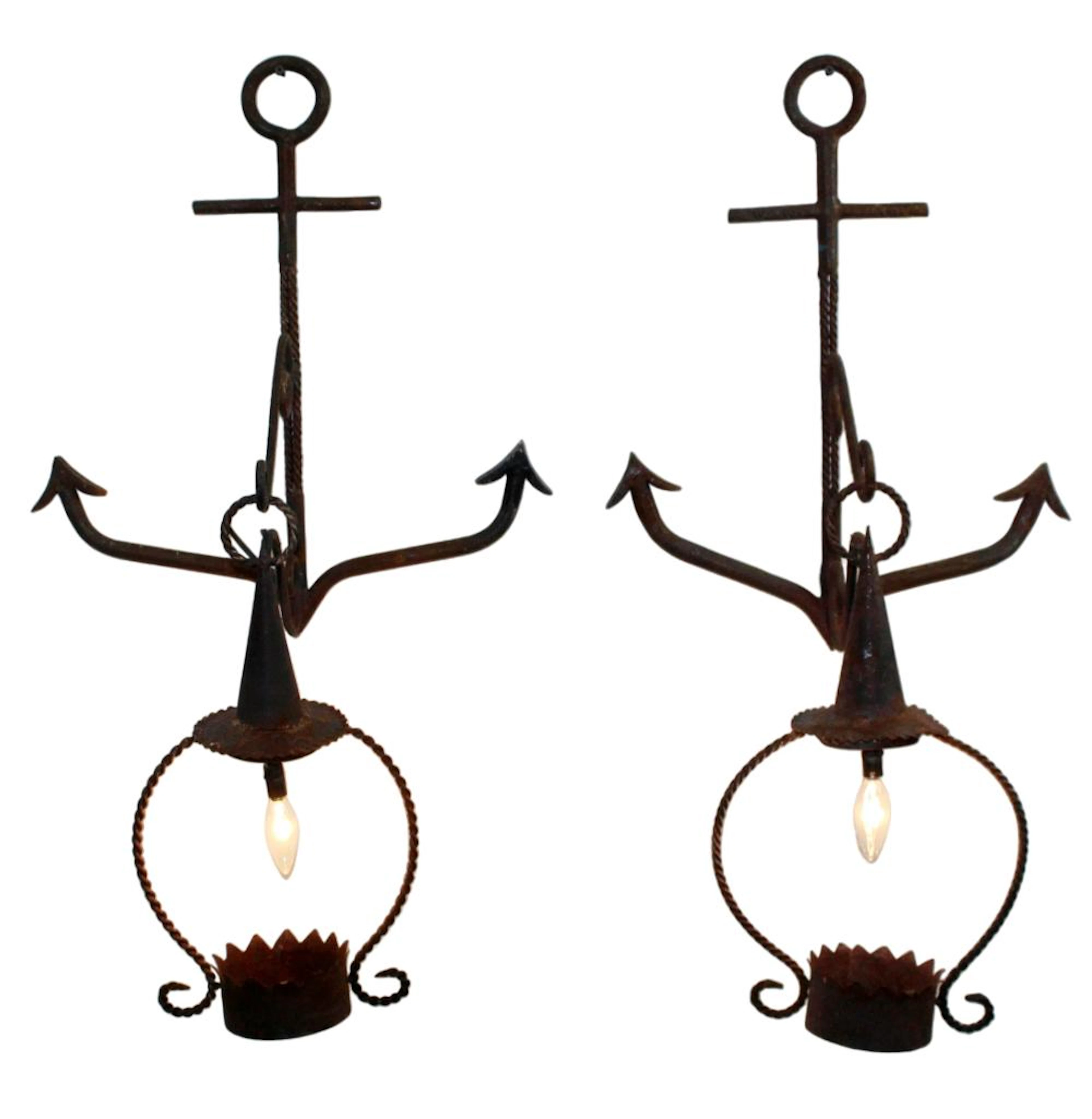 Pair of iron nautical wall sconces