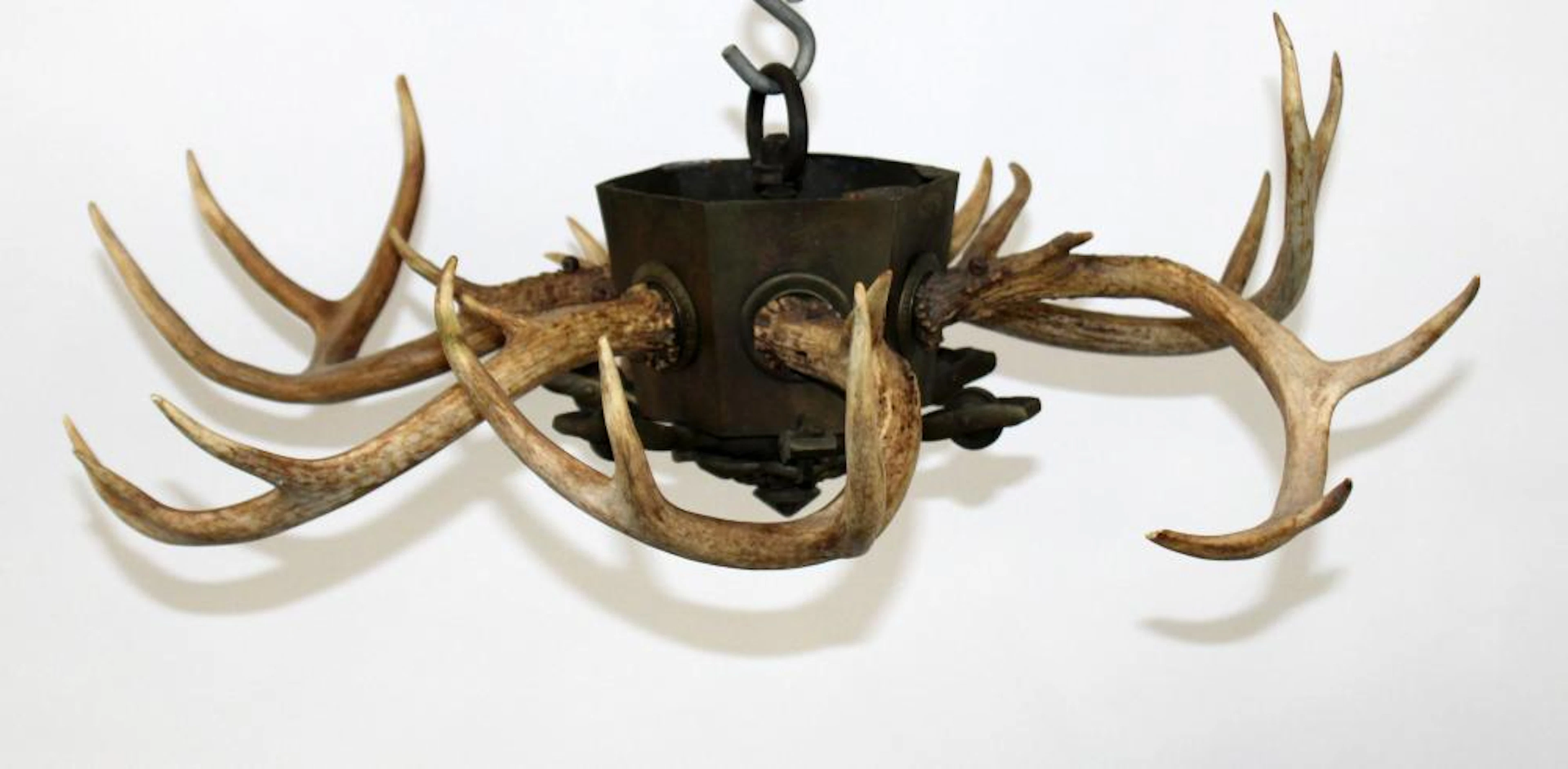 French iron and antler chandelier