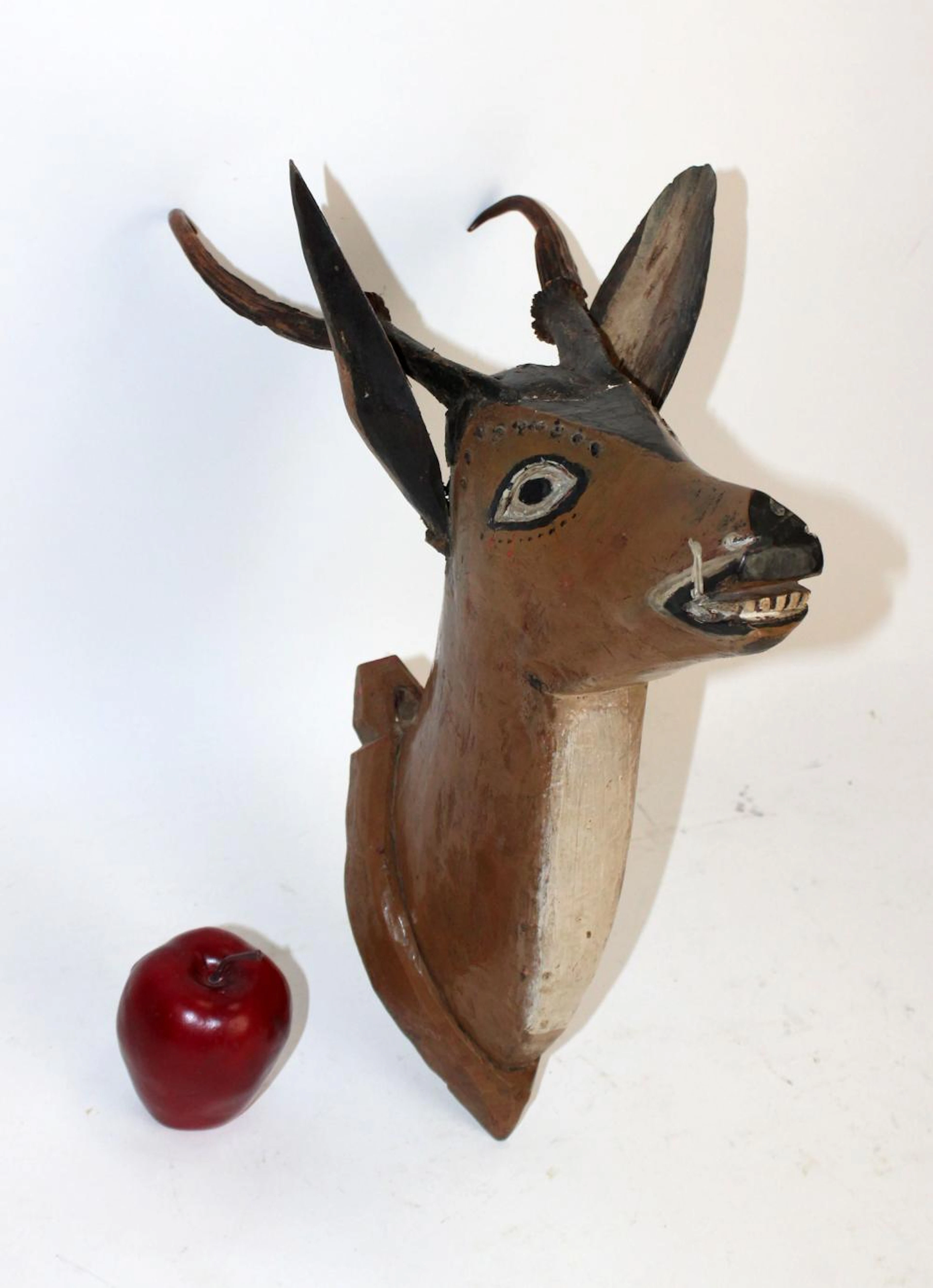 Antique Dutch whimsical carved deer head mount