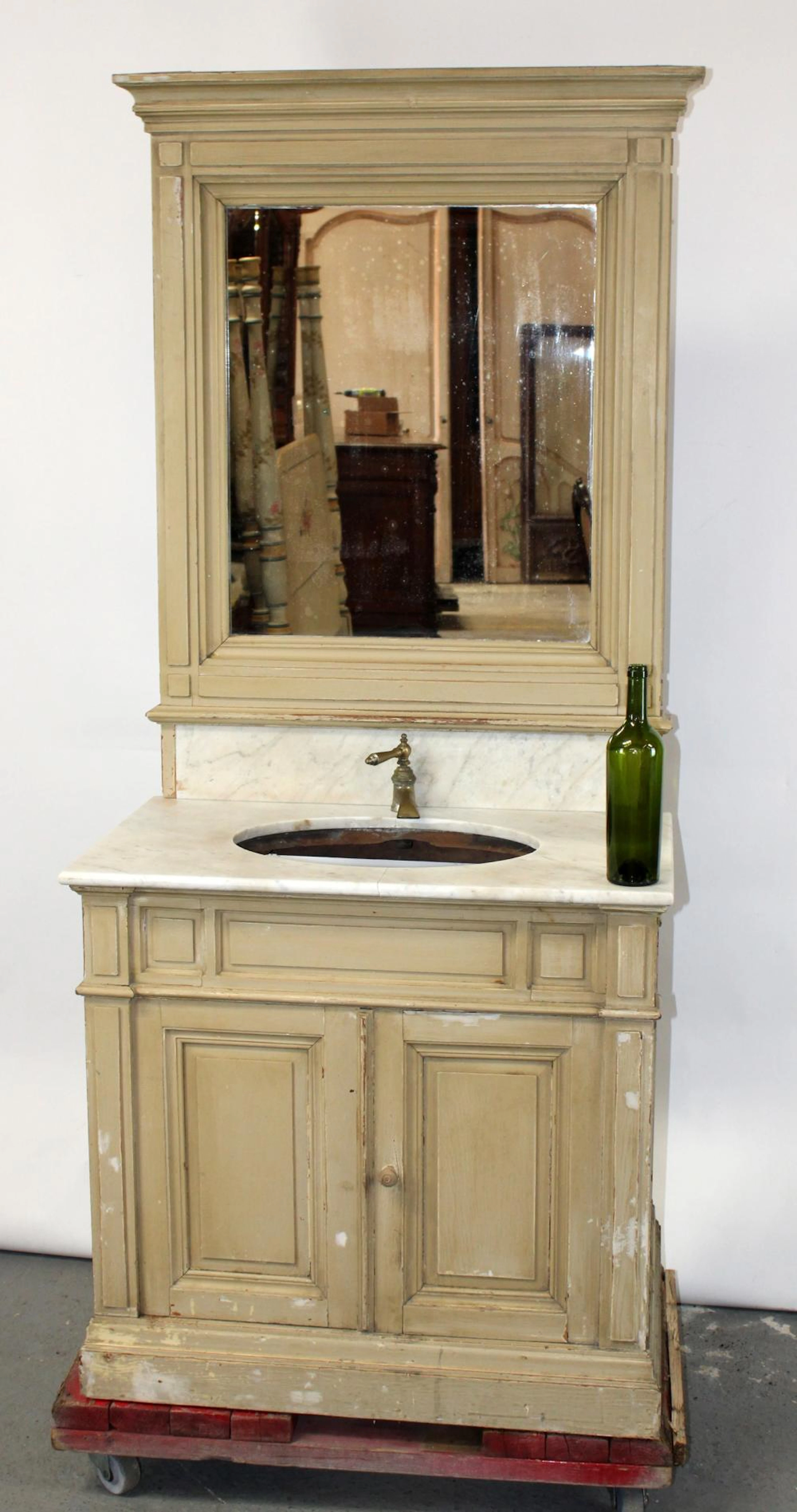French farmhouse sink cabinet with mirror