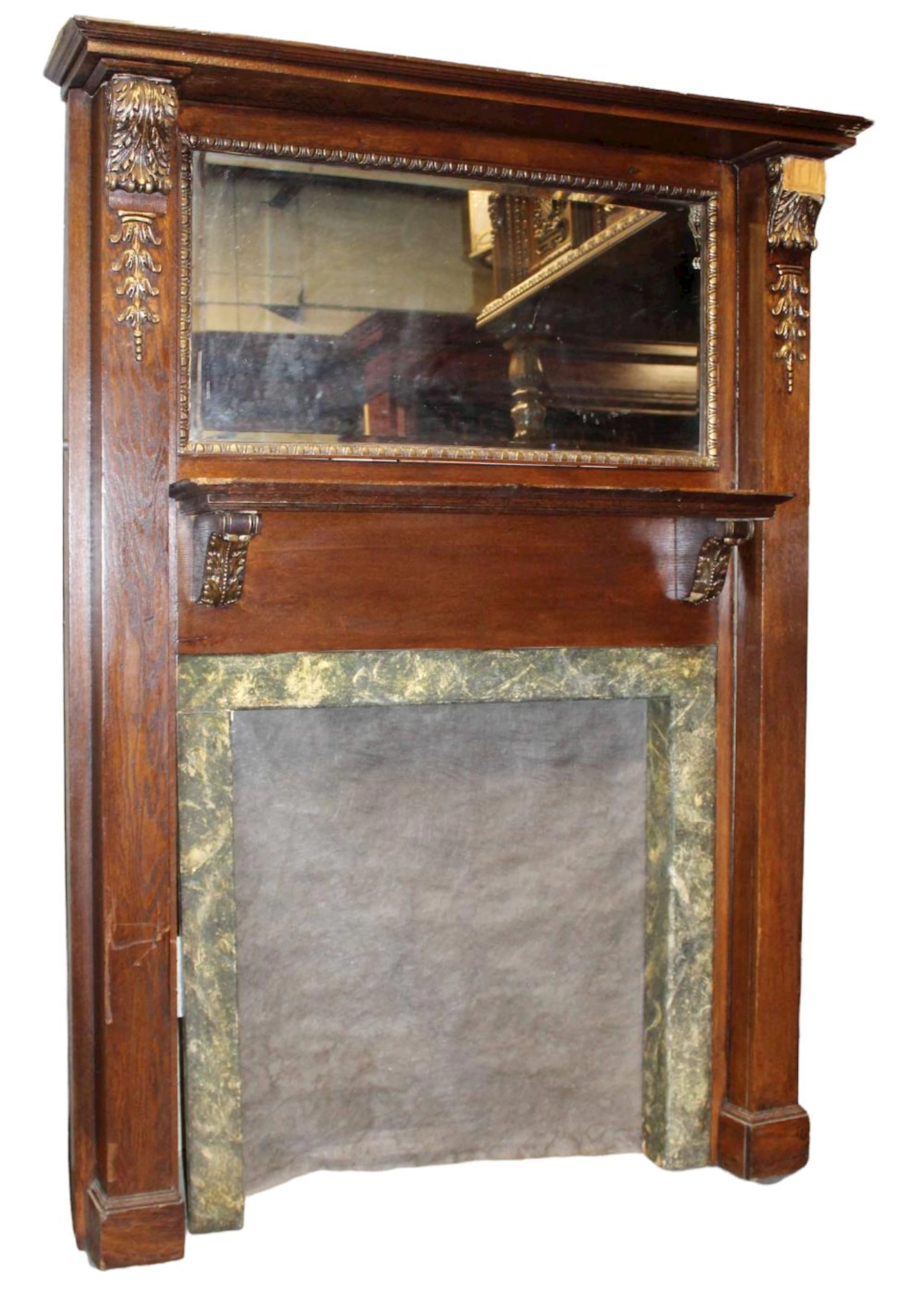 Antique American oak fireplace mantel