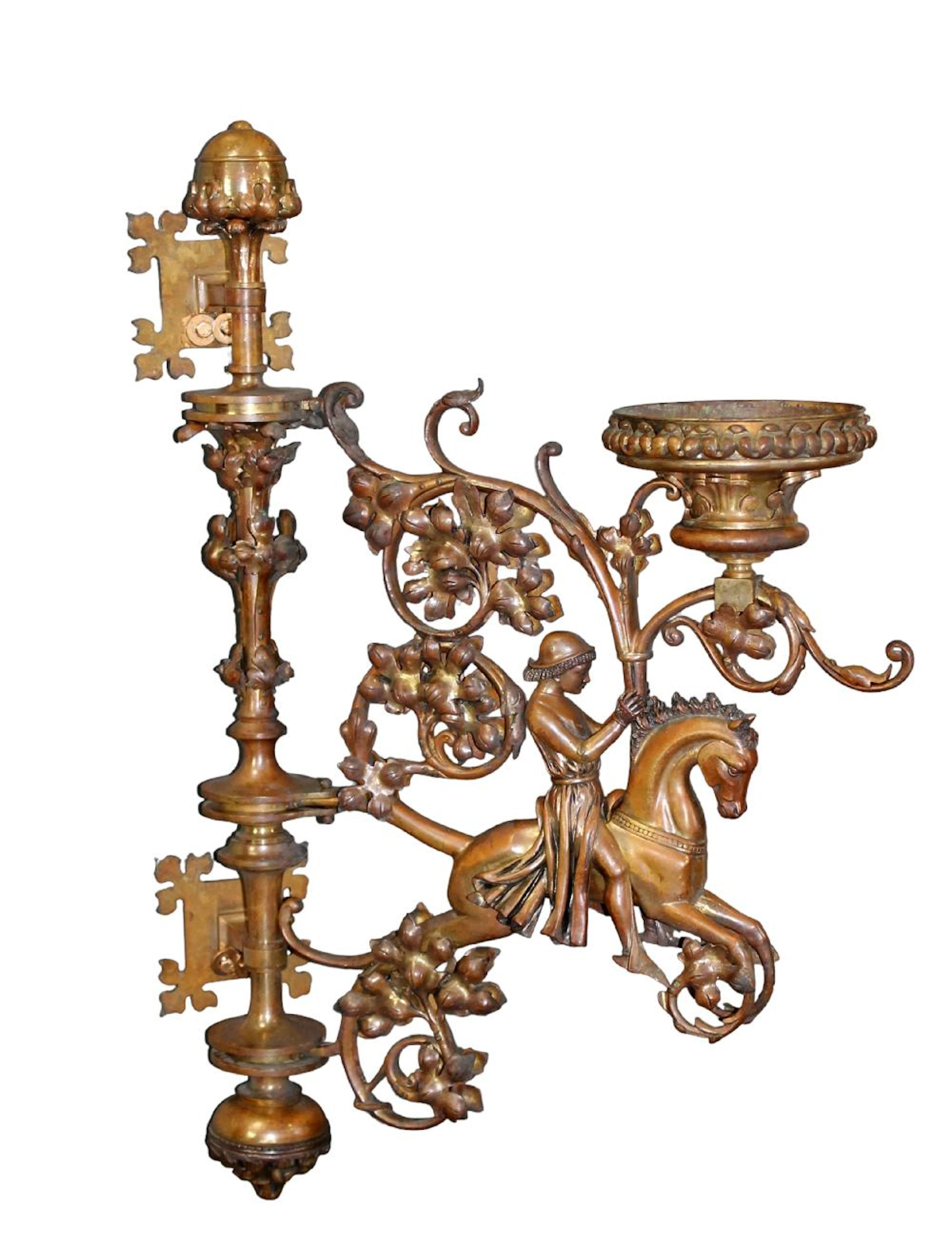 French Neo Gothic pivoting chateau sconce in bronze