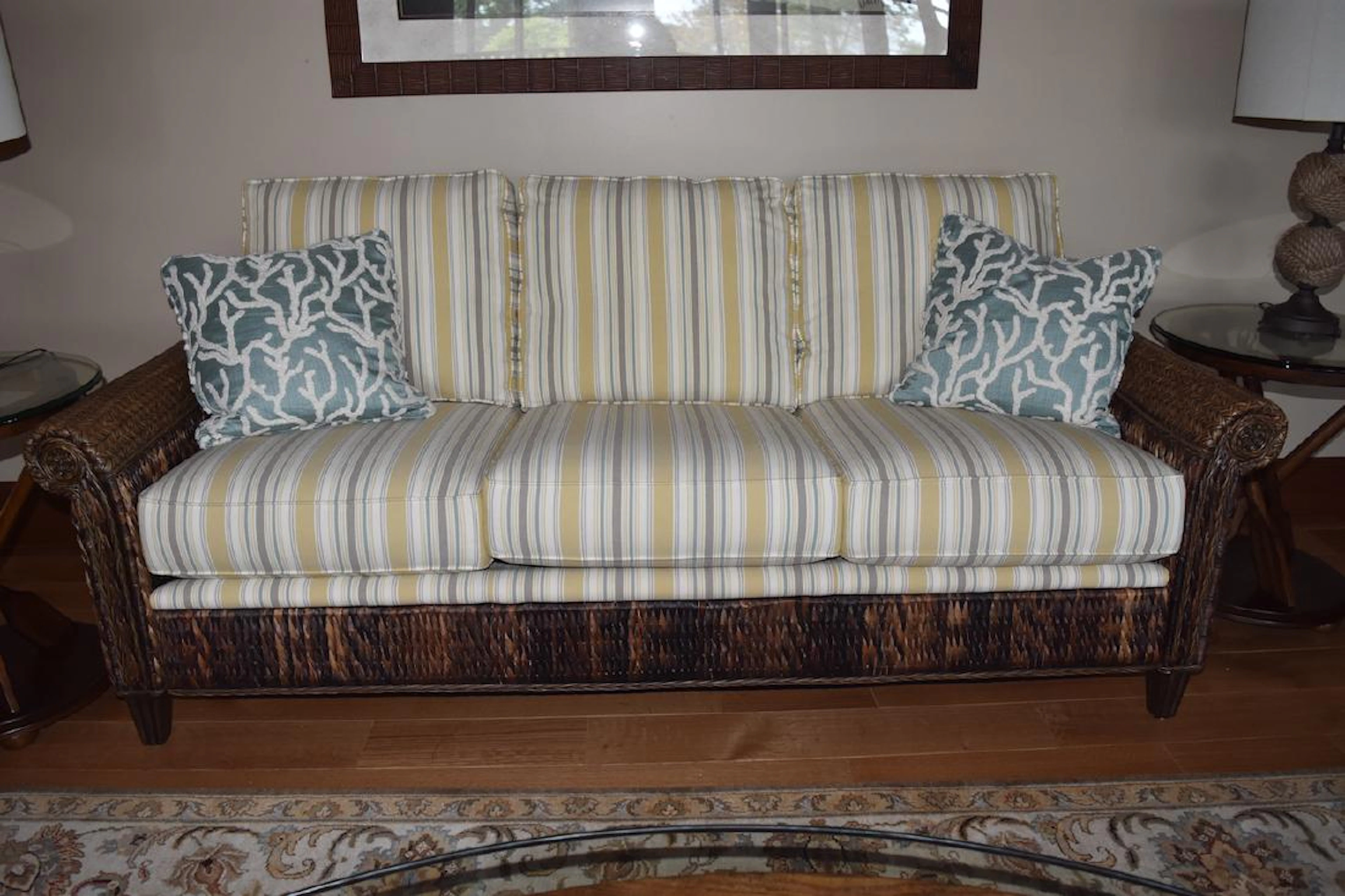 Woven Rattan Patio Sofa & Swivel Glider Chair