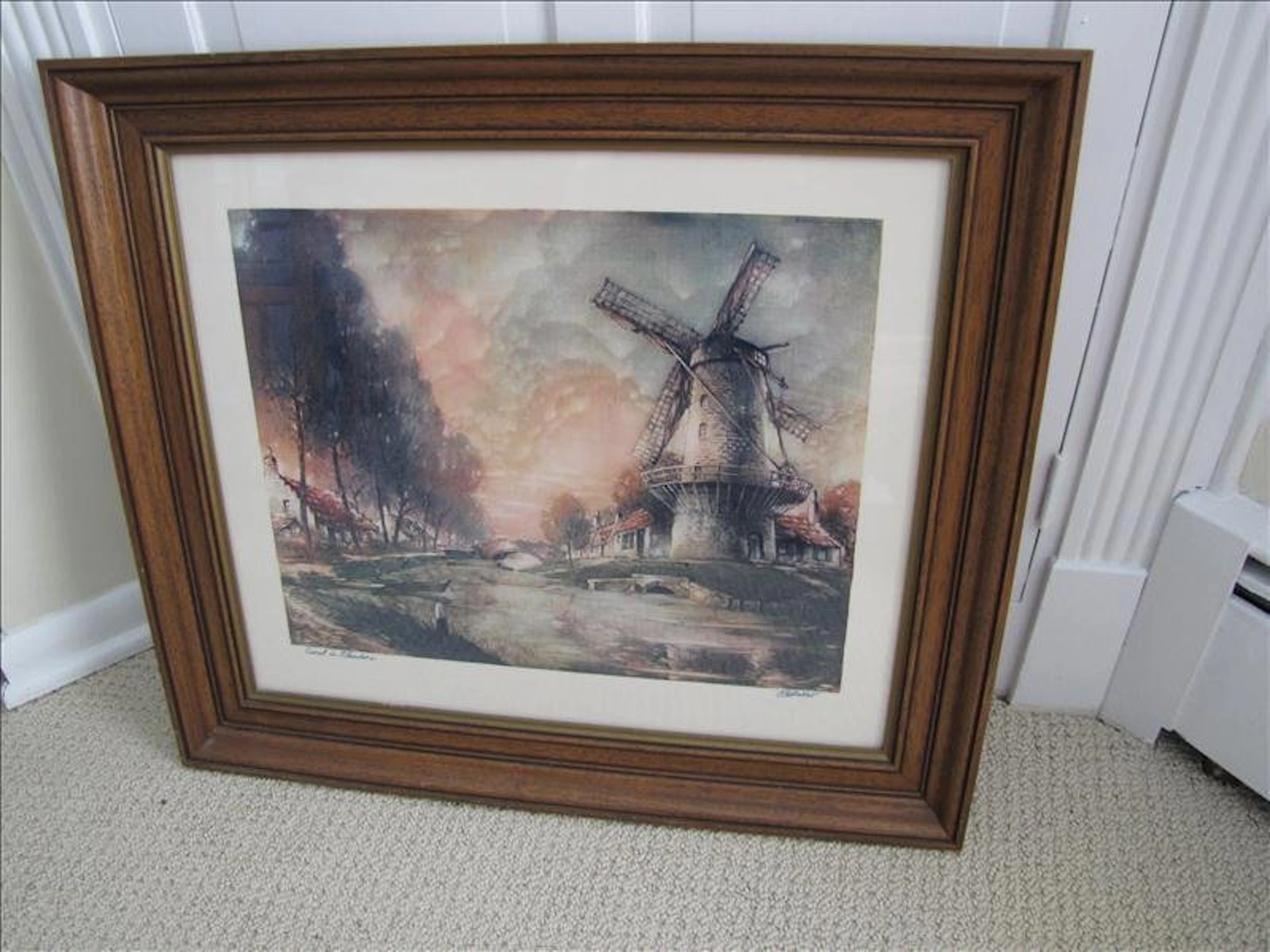 Framed & Matted "Canal In Flanders" Windmill Print