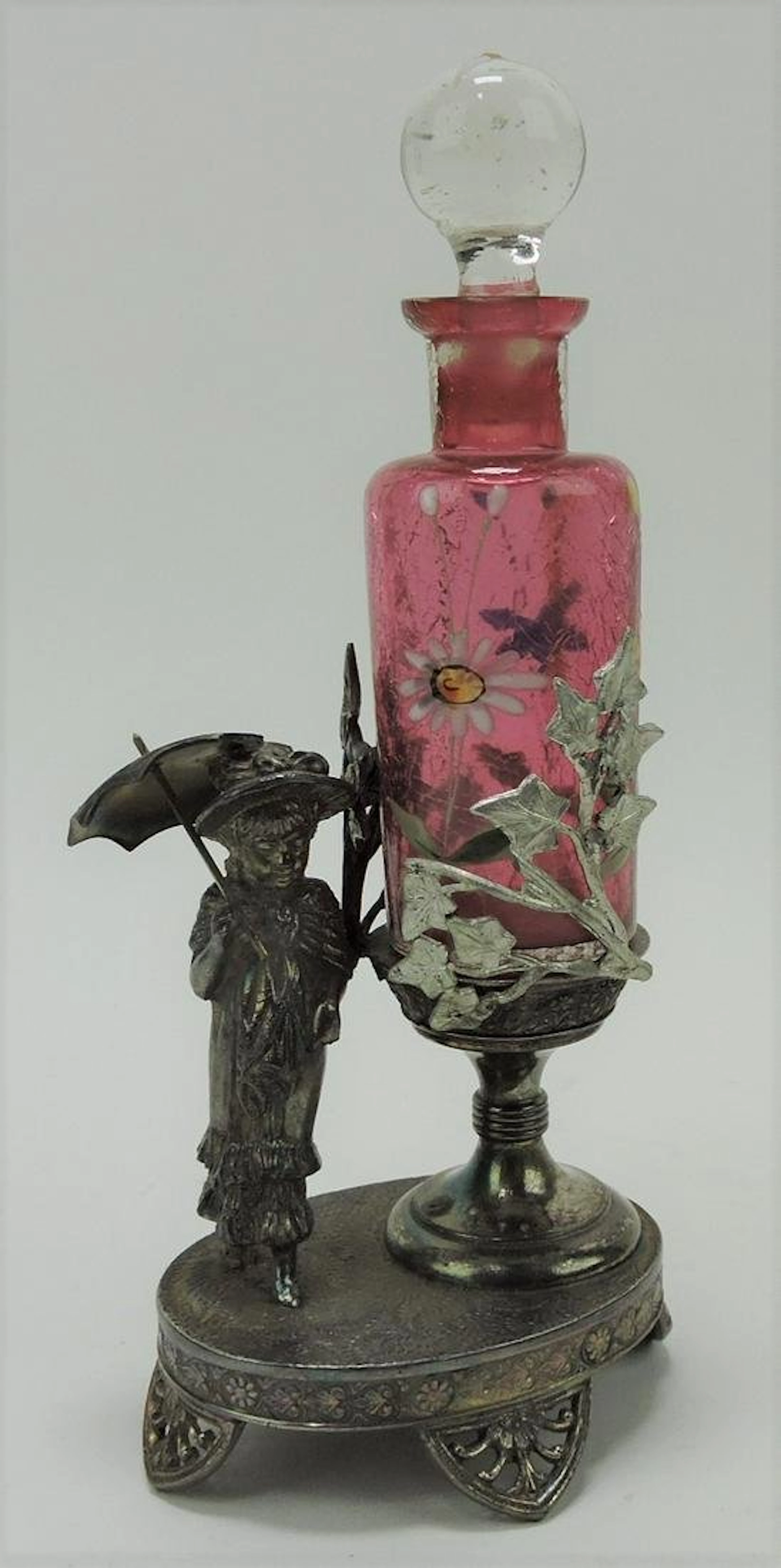 Cranberry enamel crackle glass perfume