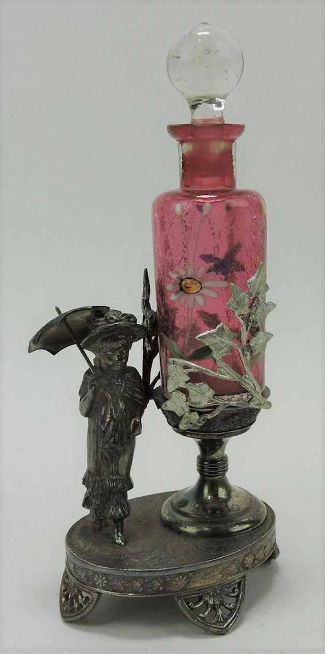 Cranberry enamel crackle glass perfume