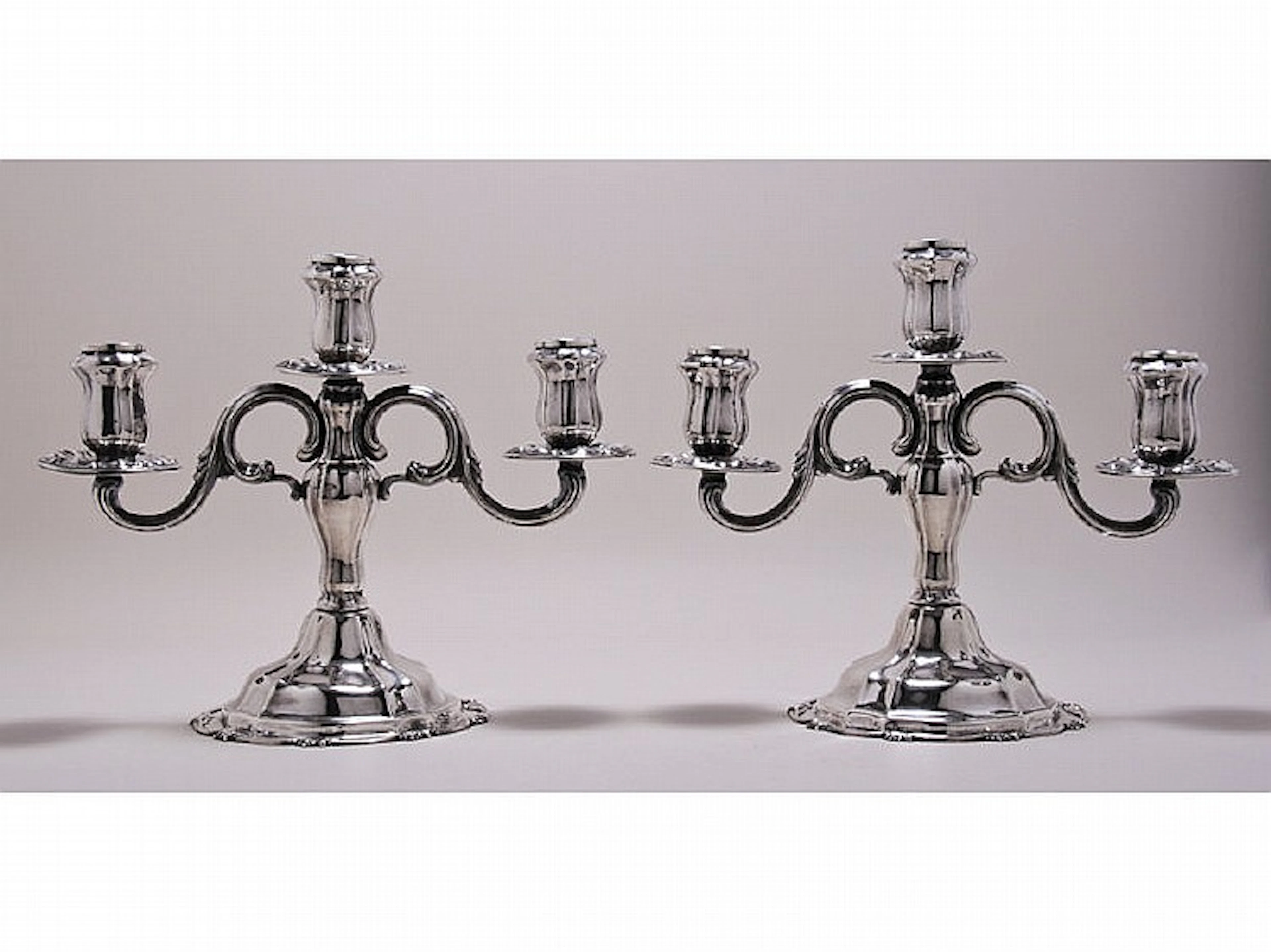 Pair of Sterling Silver 3-Arm Candelabras. The