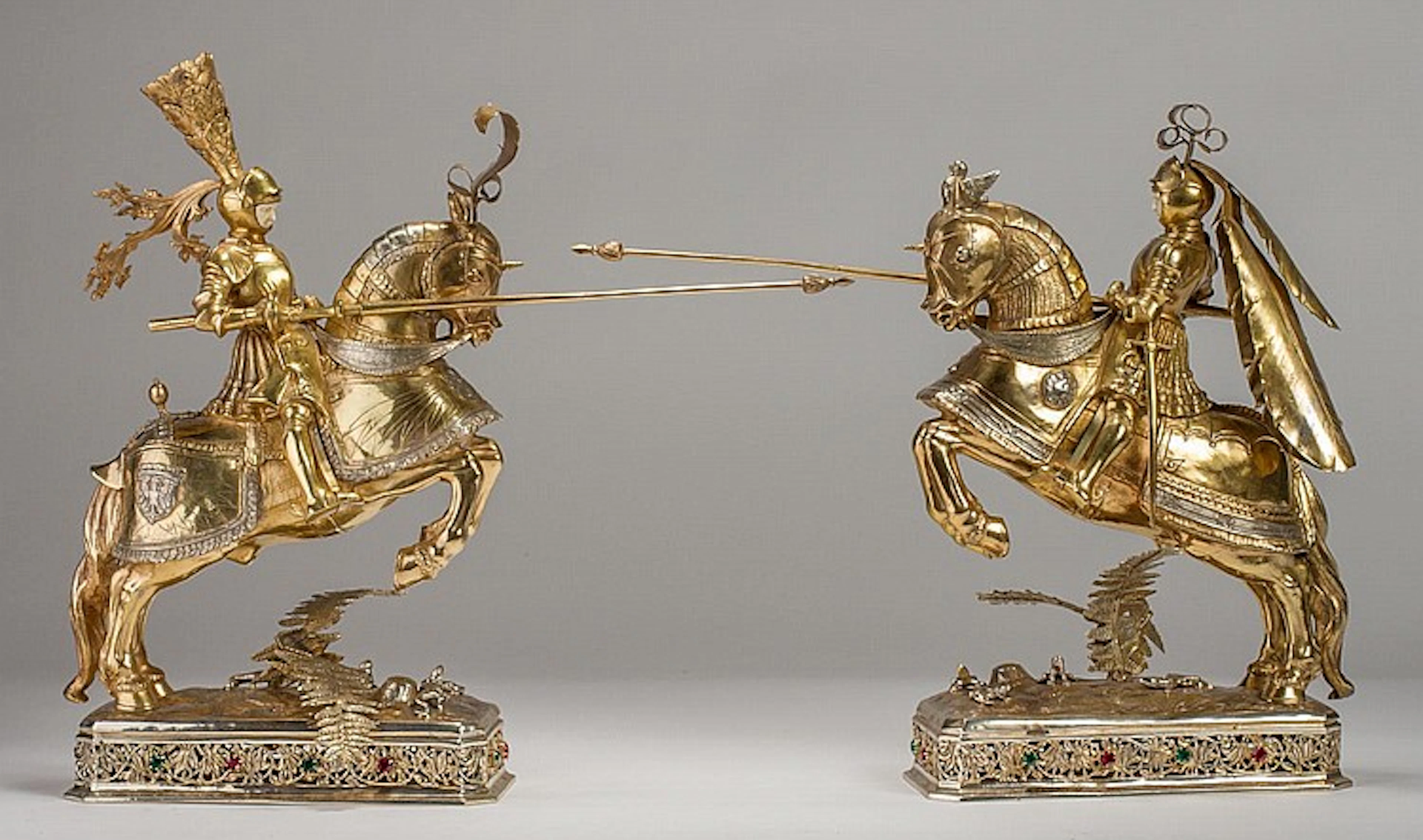 Fine German 1920s Sterling Silver 15" Knights on Horses
