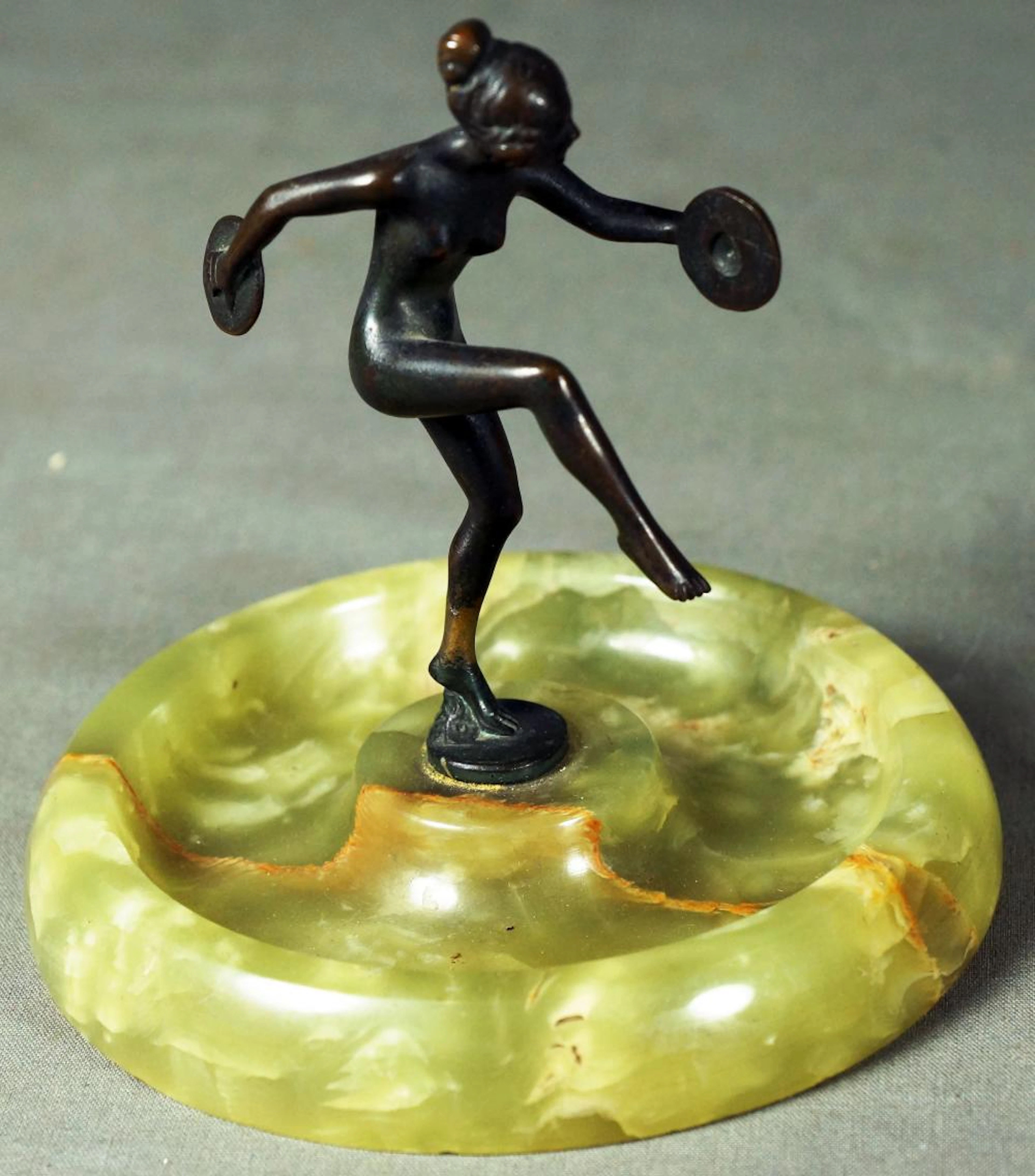 Signed Iffland Deco Bronze & Onyx Ashtray