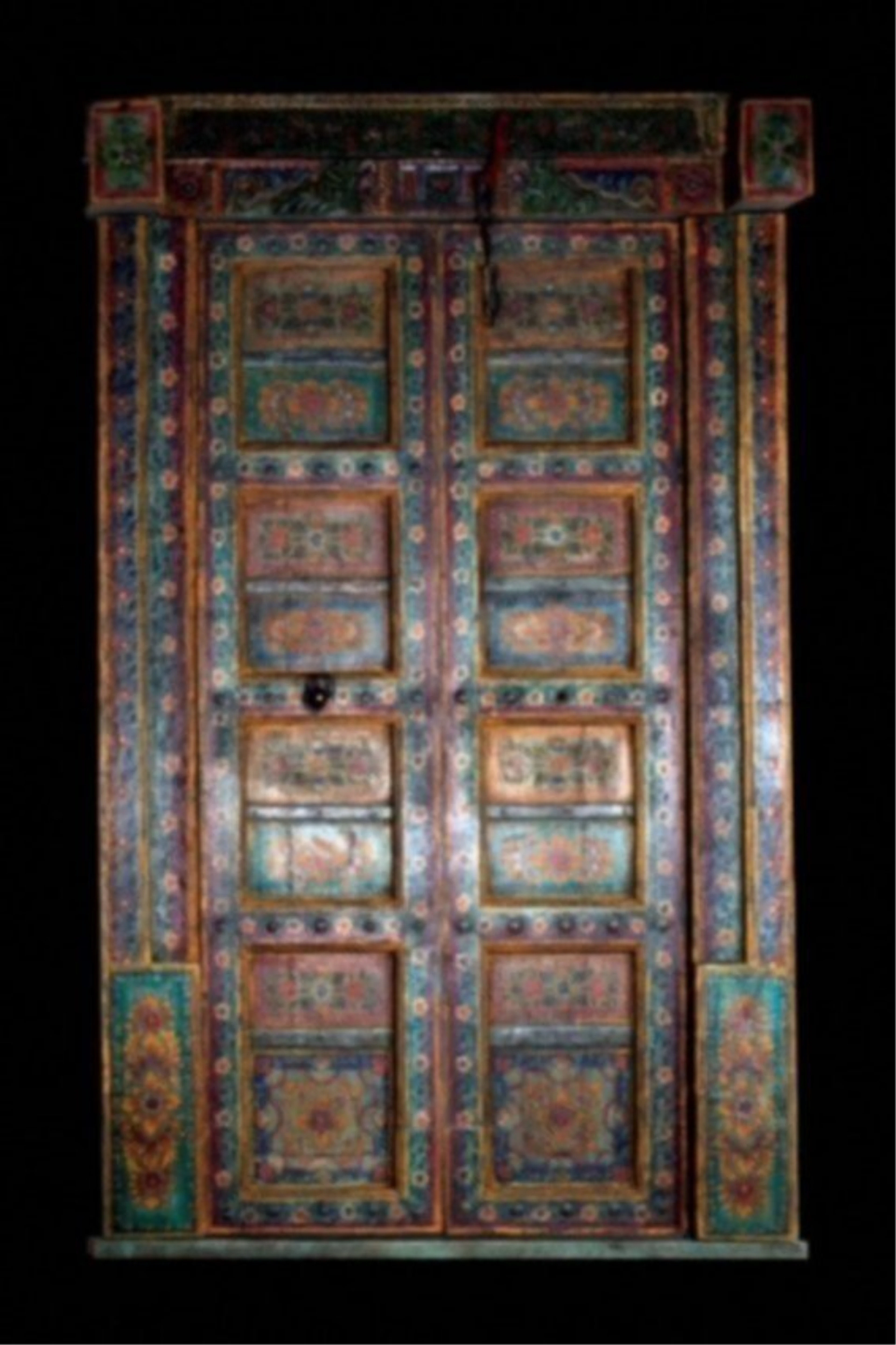 HAVELI POLYCHROME WOOD DOORS WITH FRAME, 90.5"H