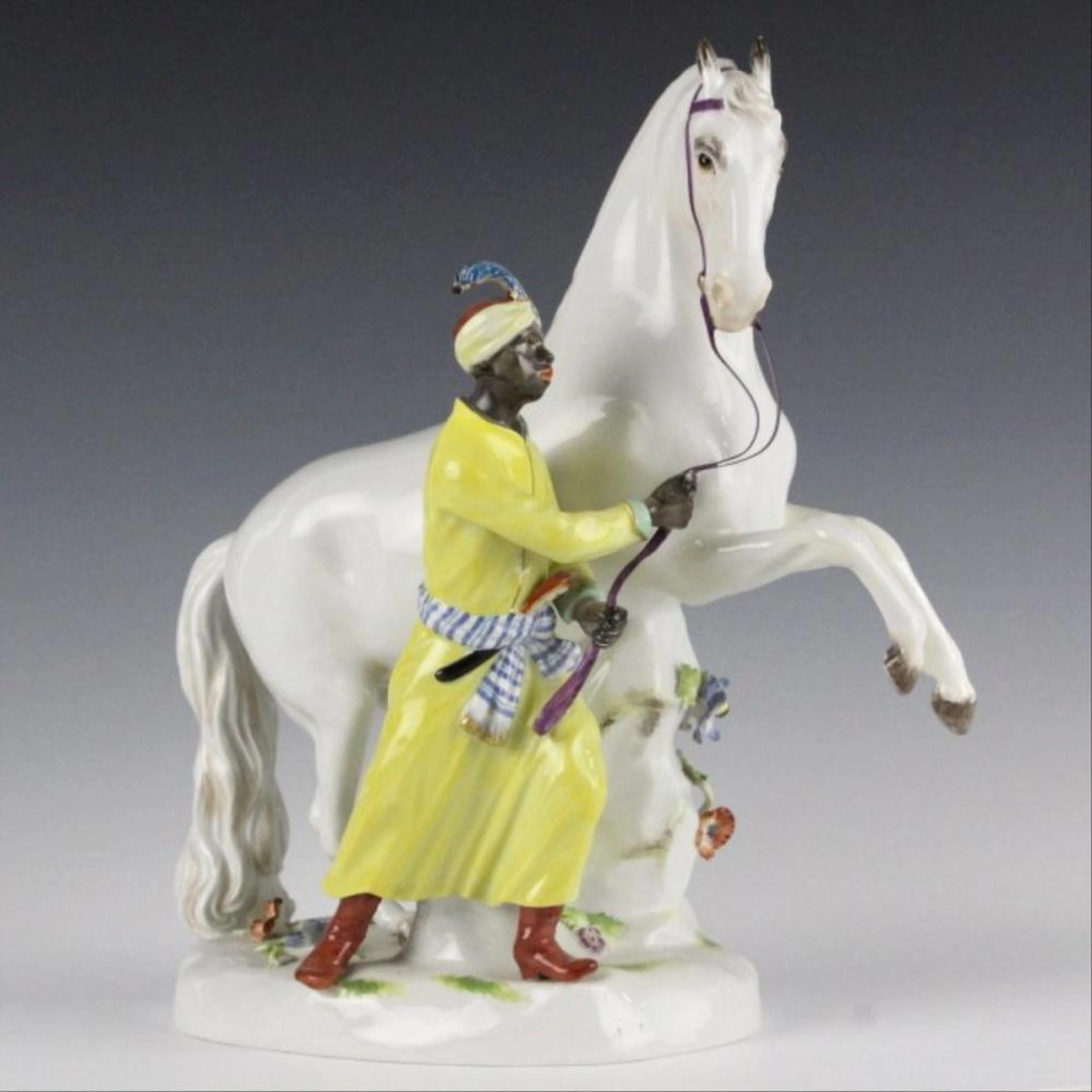 19TH C. MEISSEN FIGURE OF BLACKMOOR W/ HORSE