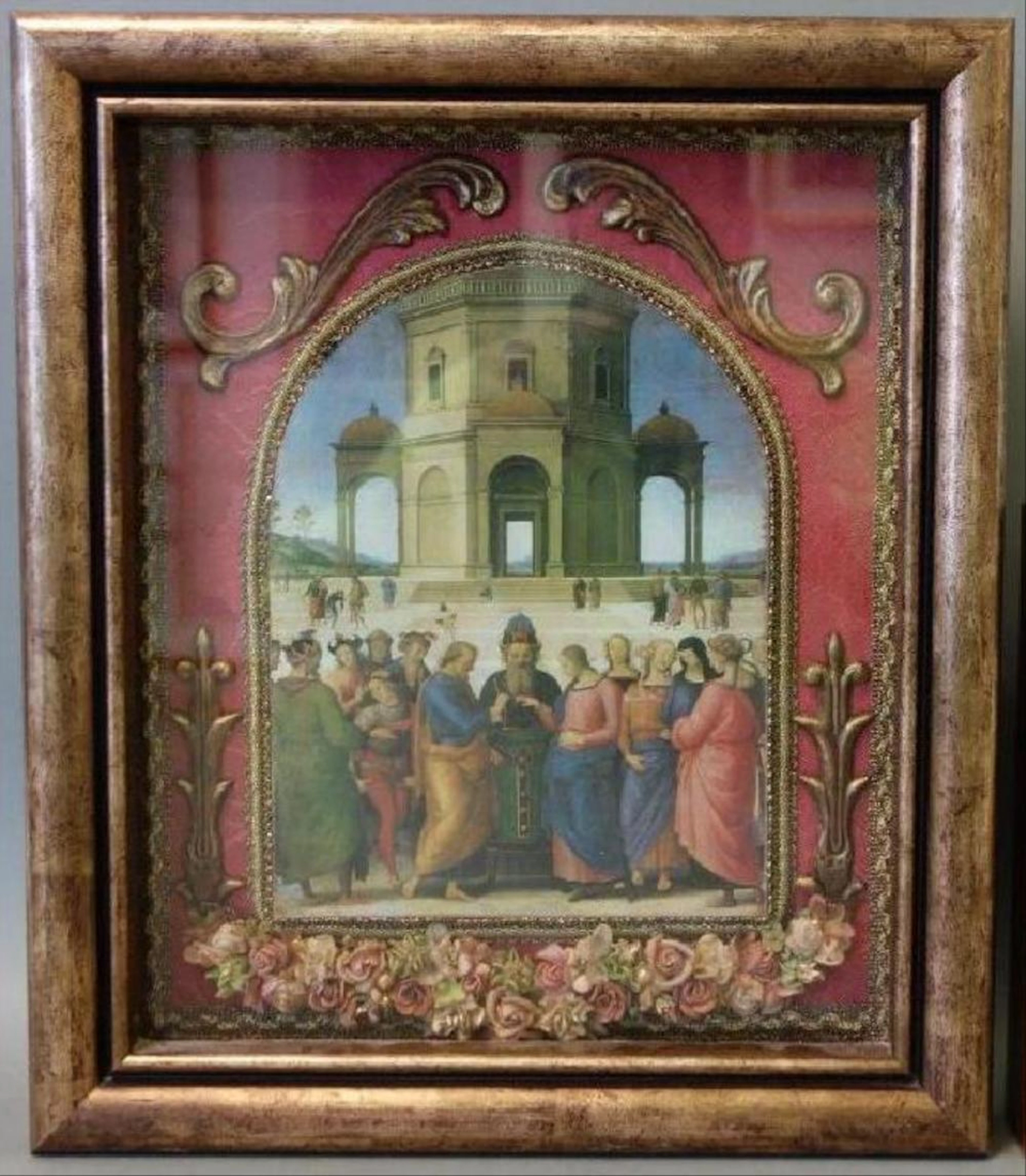 Framed print depicting the oil on wood painting by