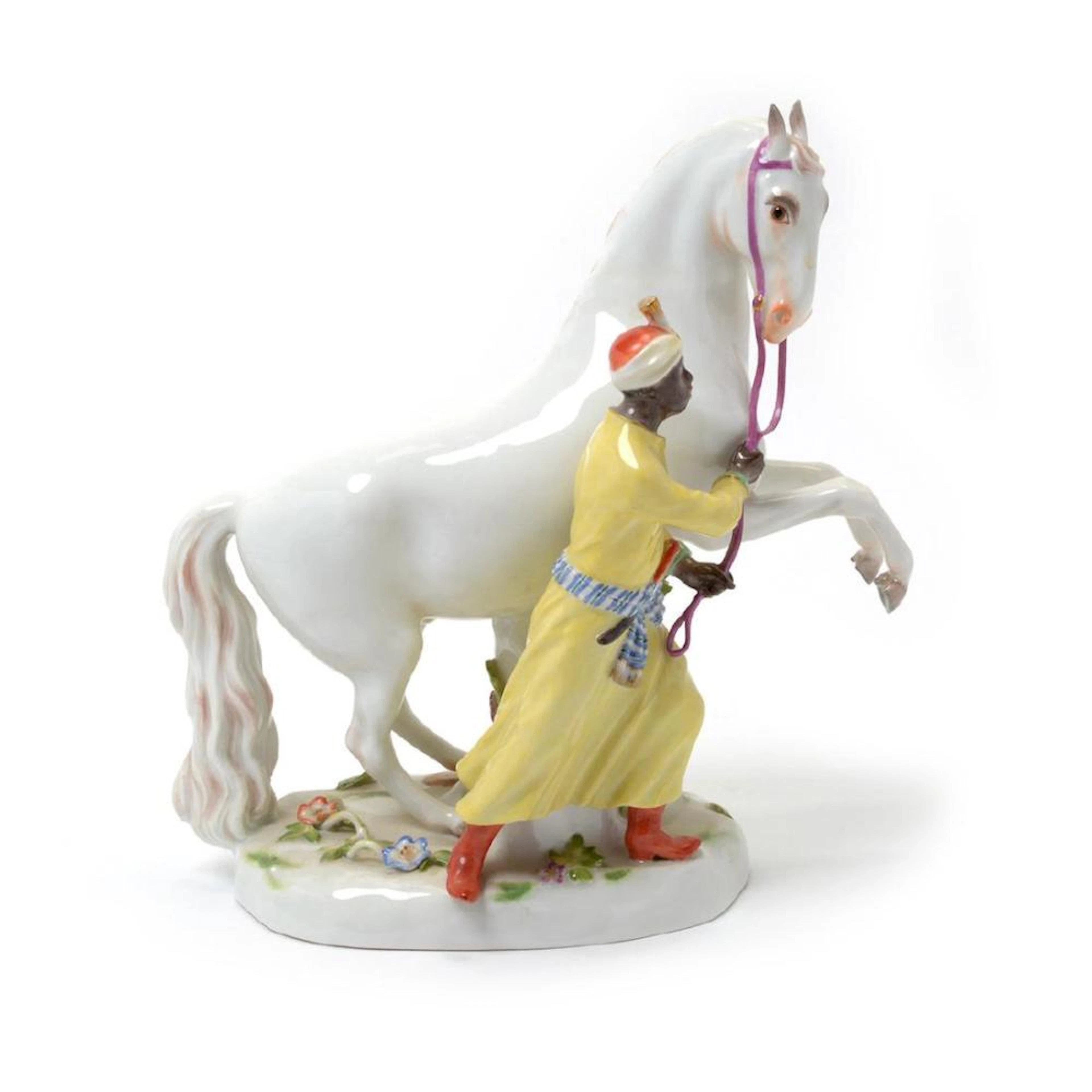19TH C. MEISSEN FIGURE OF BLACKMOOR W/ HORSE