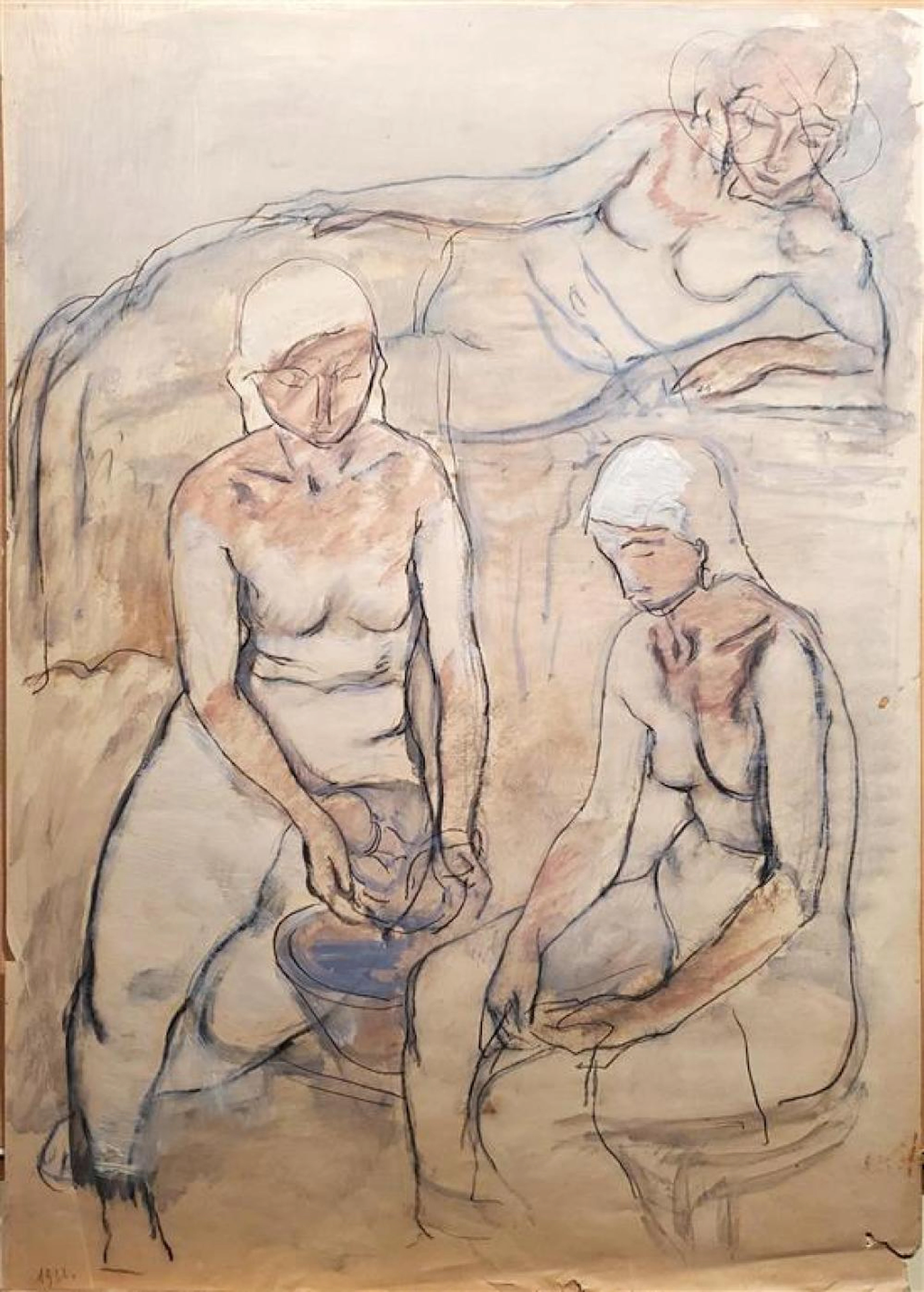 Leopold Gottlieb 1883-1934 (French) Laundry time, 1932 watercolor and pencil on paper