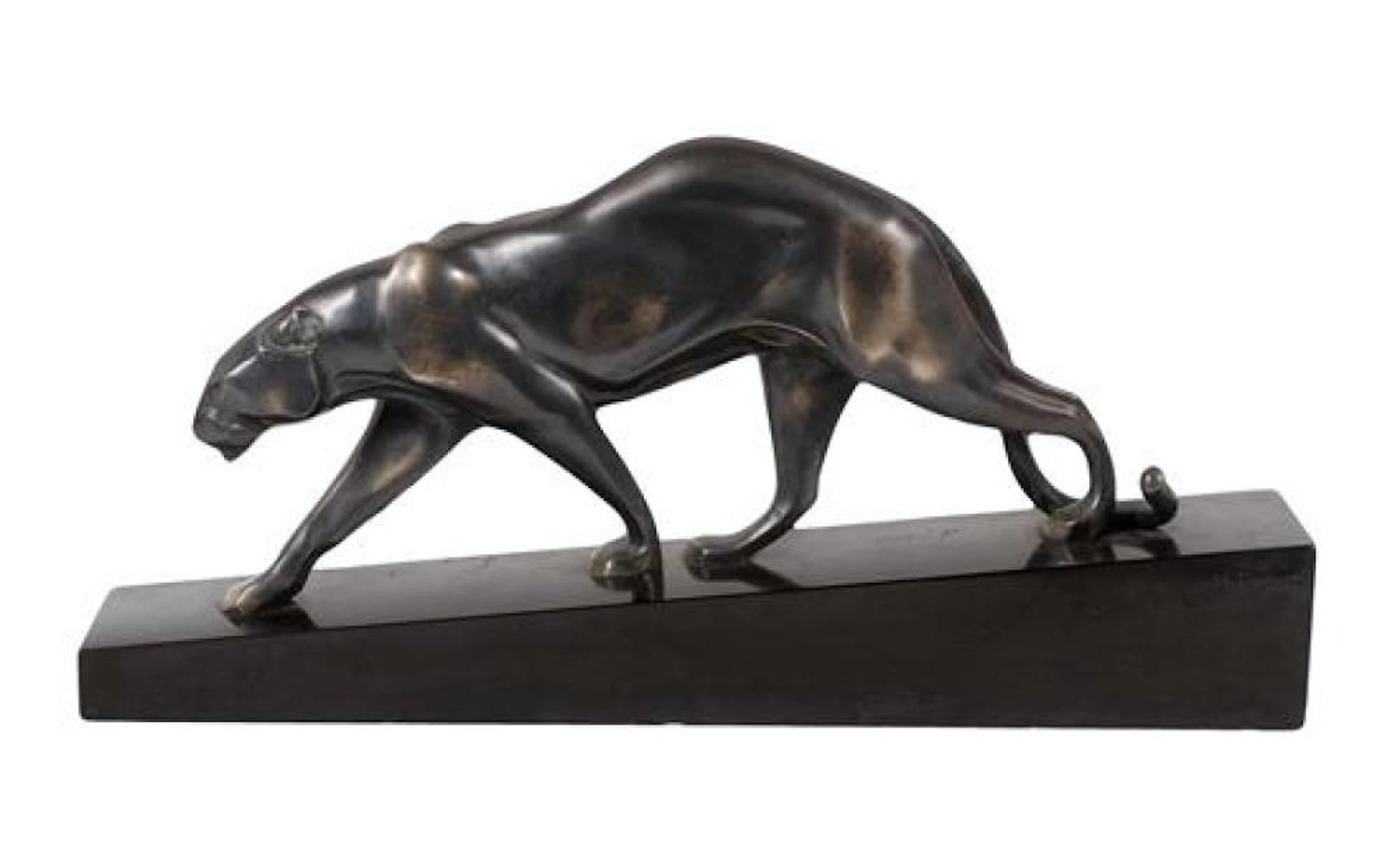 **Maurice Prost 1894-1967 (French) Black panther, c.1928 bronze with silver patina on black marble base / sculpture
