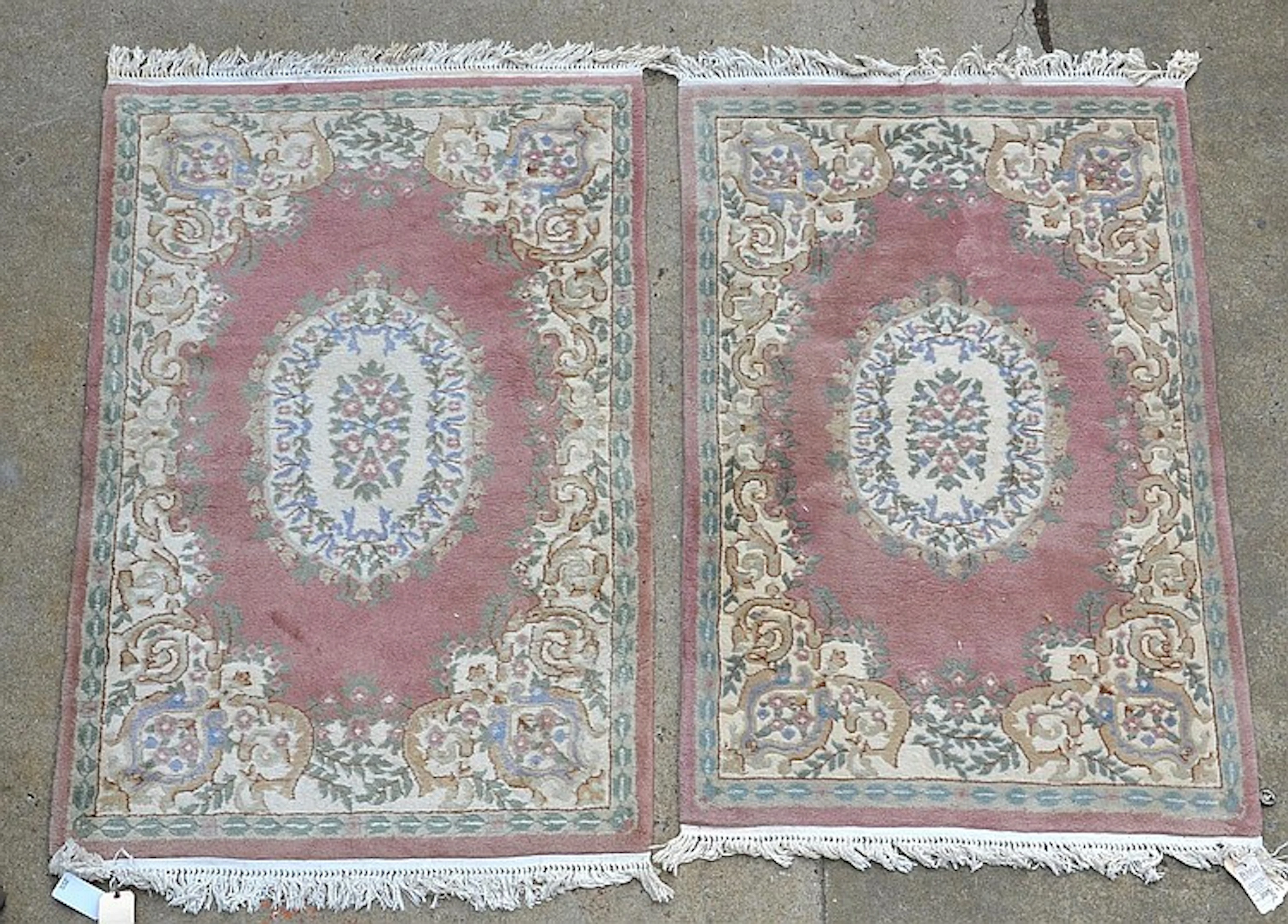 Pr of French Savonnerie Style Area Carpets, 20th c, Length: 5.8 ', Width: 3.9 '