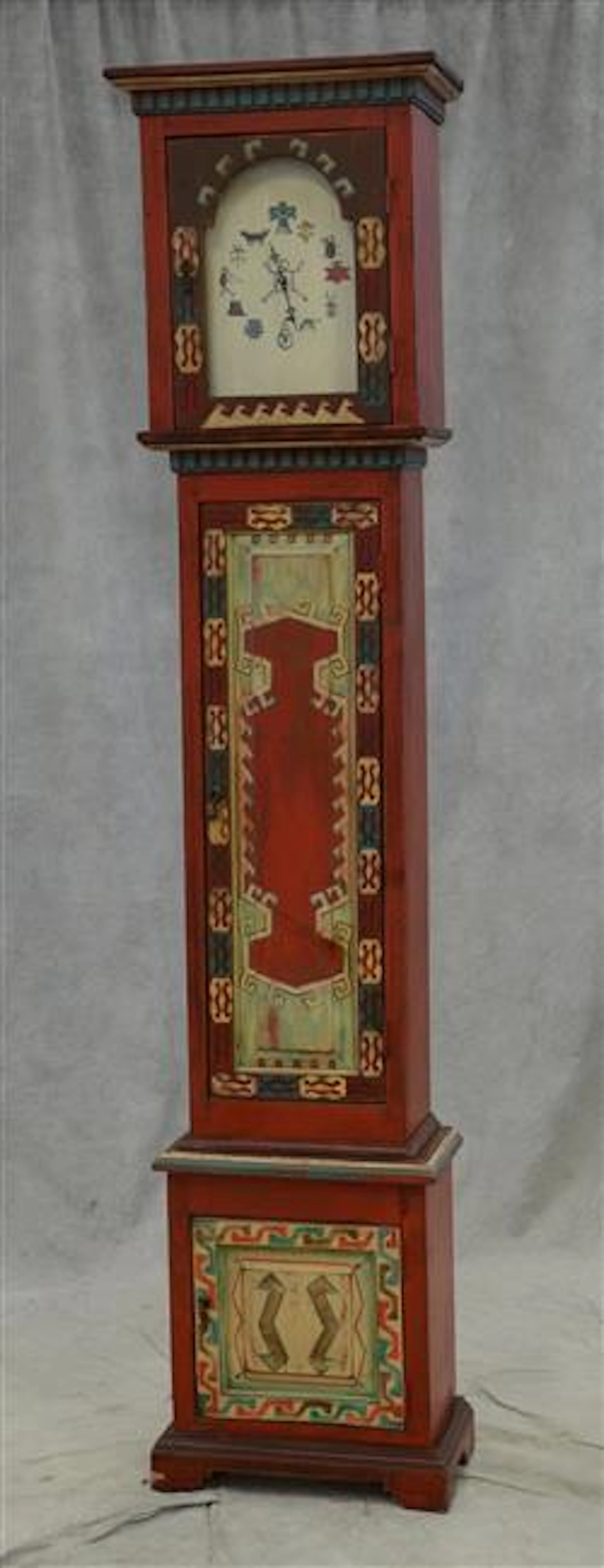 Paint decorated tall case clock