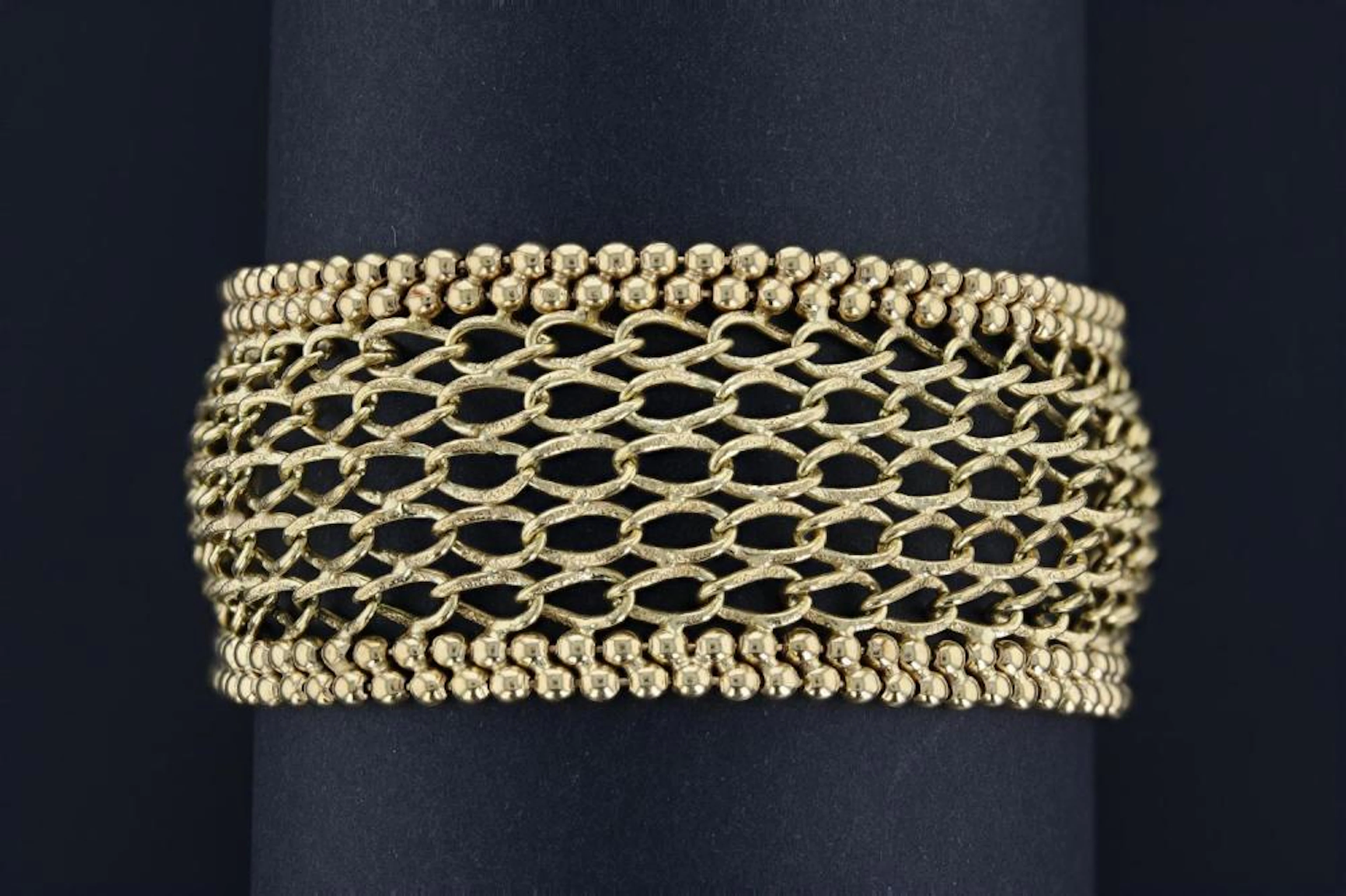 18K YG Mesh Bracelet, 1 1/8" w, 7 1/2" l, 33.9 dwt