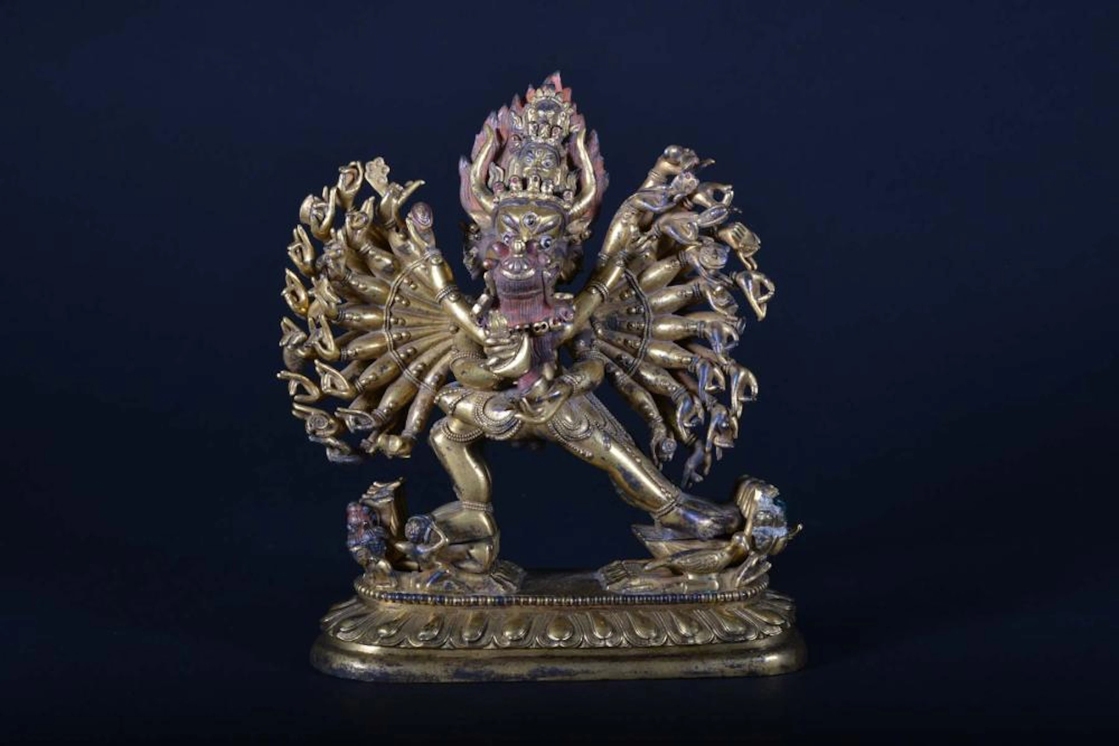 A GILT-BRONZE FIGURE OF YAMANTAKA VAJRABHAIRAVA WITH CONSOR.QING PERIOD