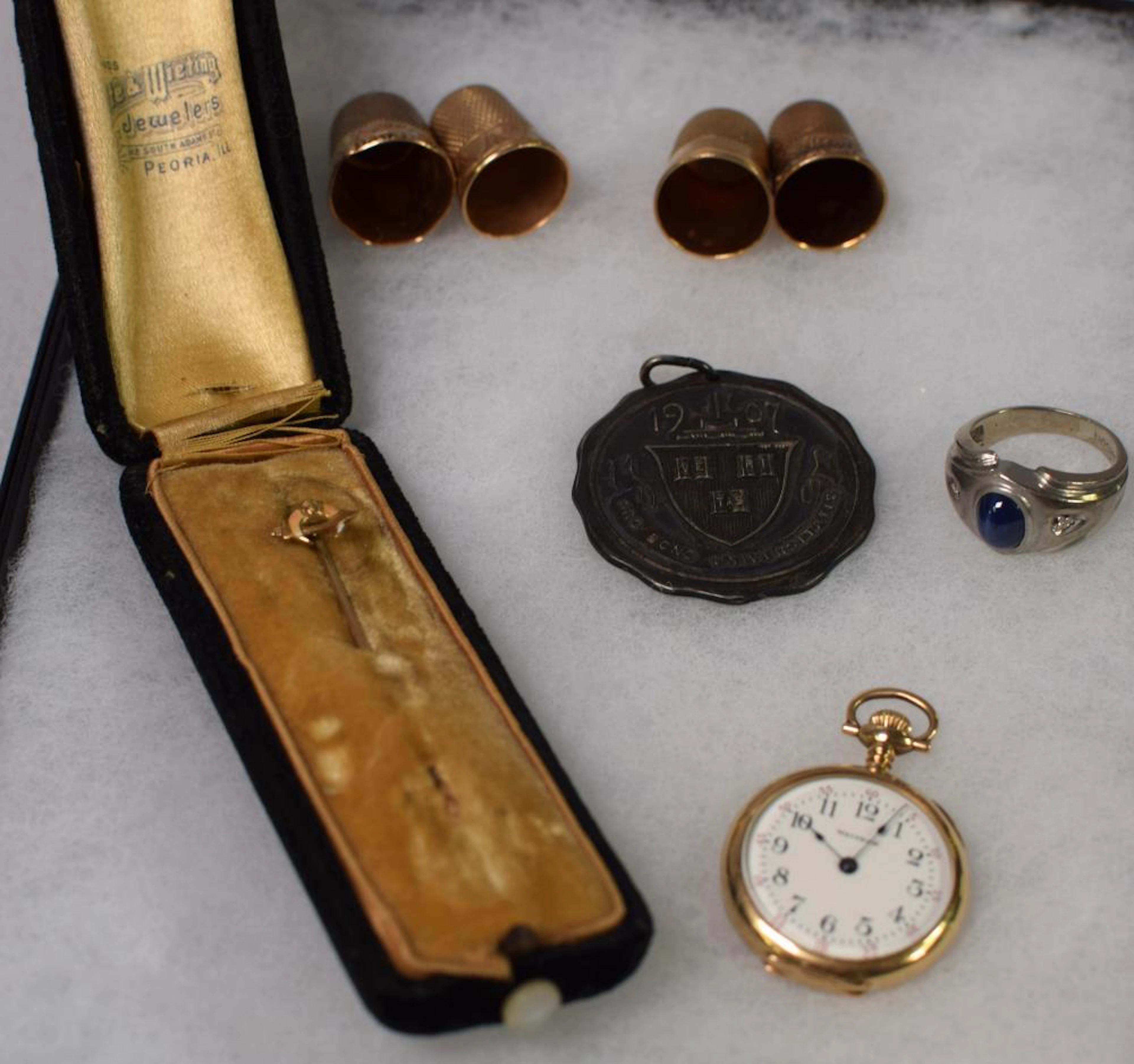 (on-8) 14k WALTHAM WATCH &10K YELLOW GOLD THIMBLES