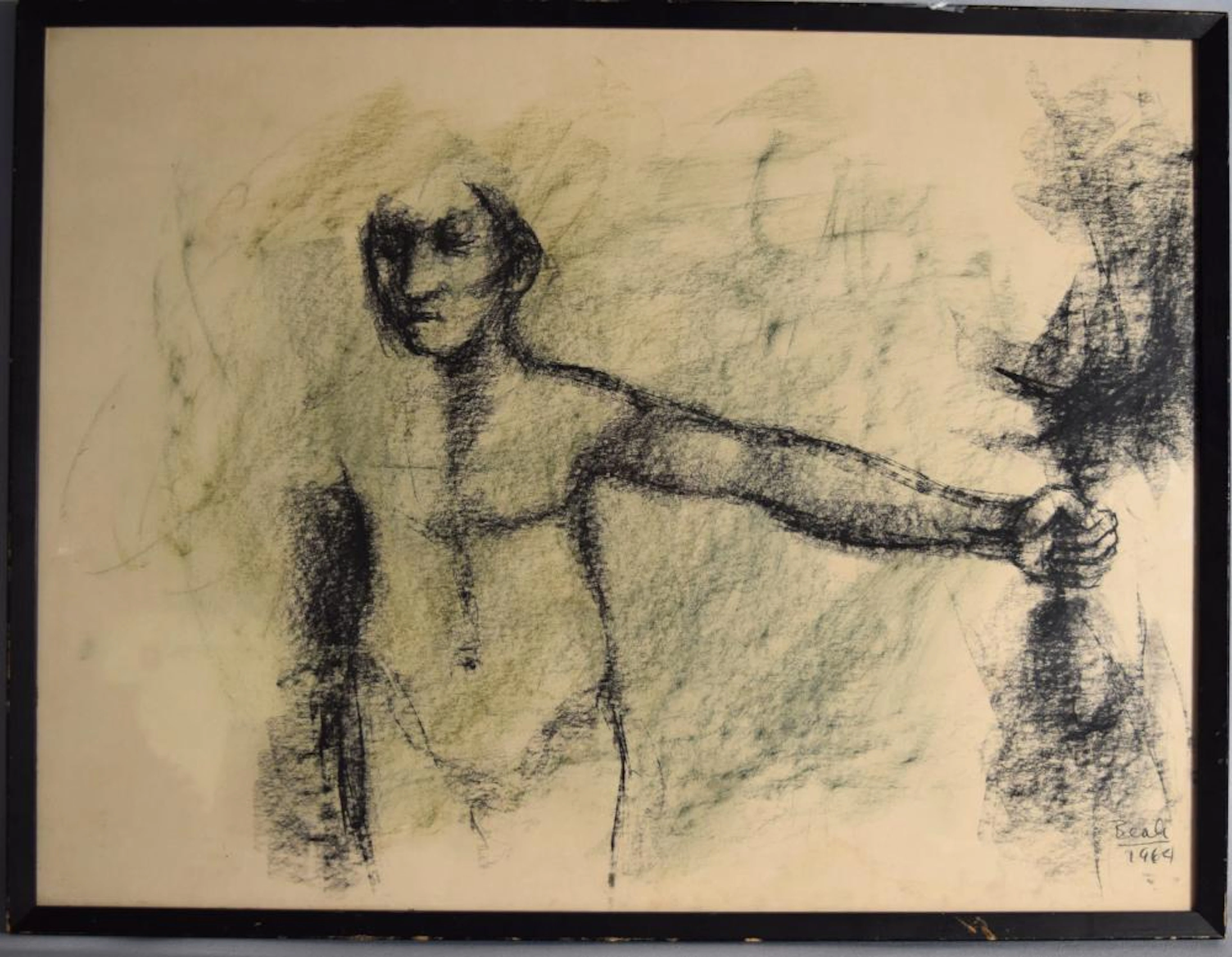 ATTRIB. JACK BEAL 1964 ABSTRACT CHARCOAL PAINTING