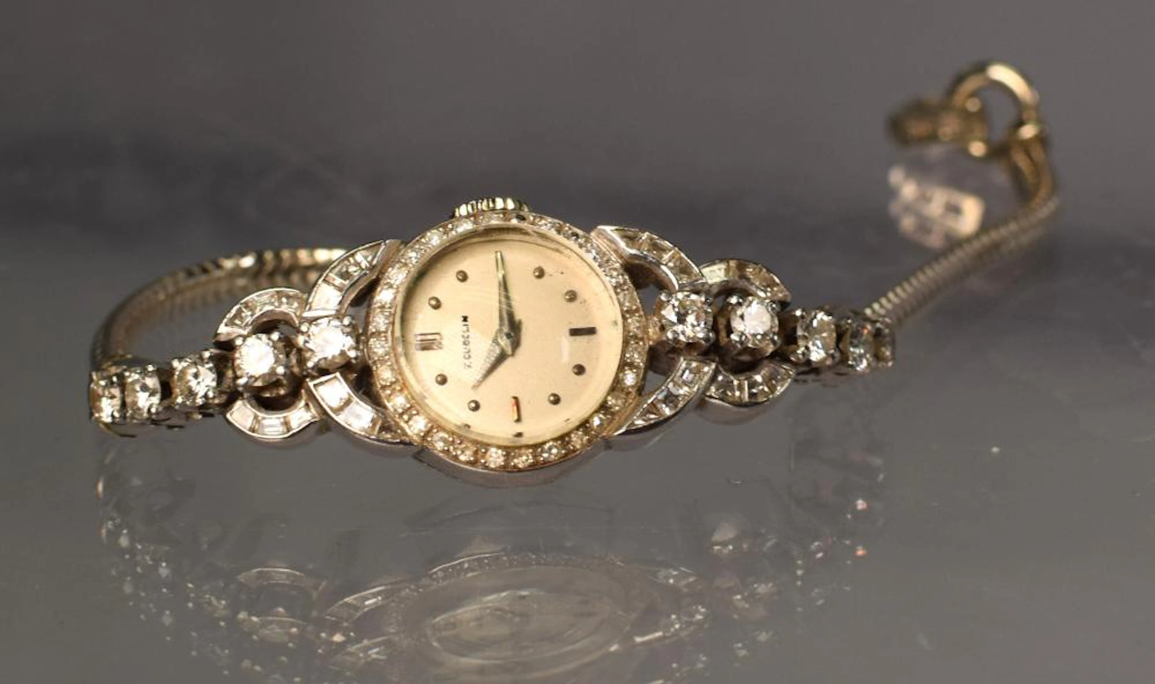 LADY'S 14K WHITE GOLD DIAMOND GUBELIN WRIST WATCH