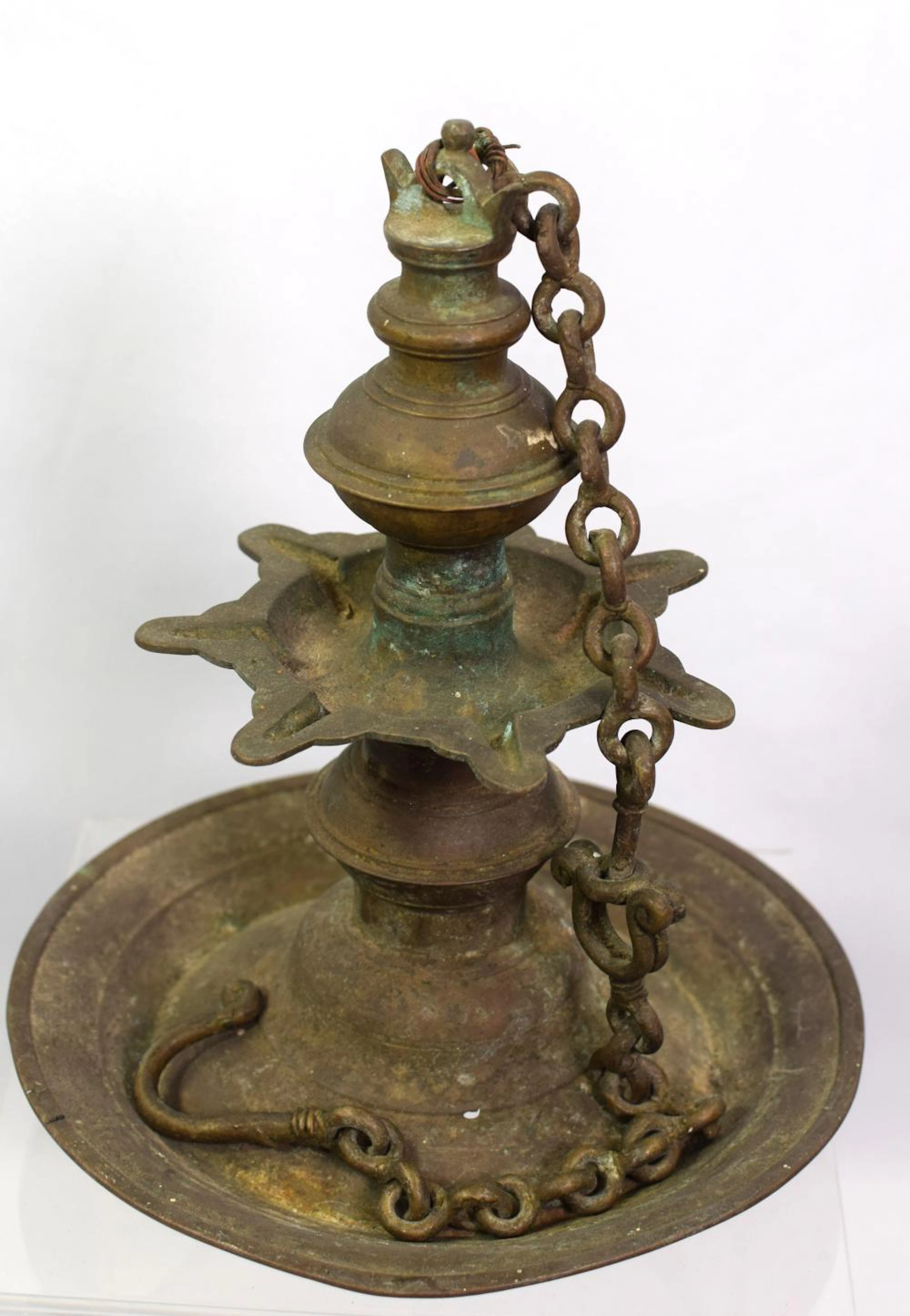 EARLY PERSIAN BRONZE GREASE LAMP CHANDELIER